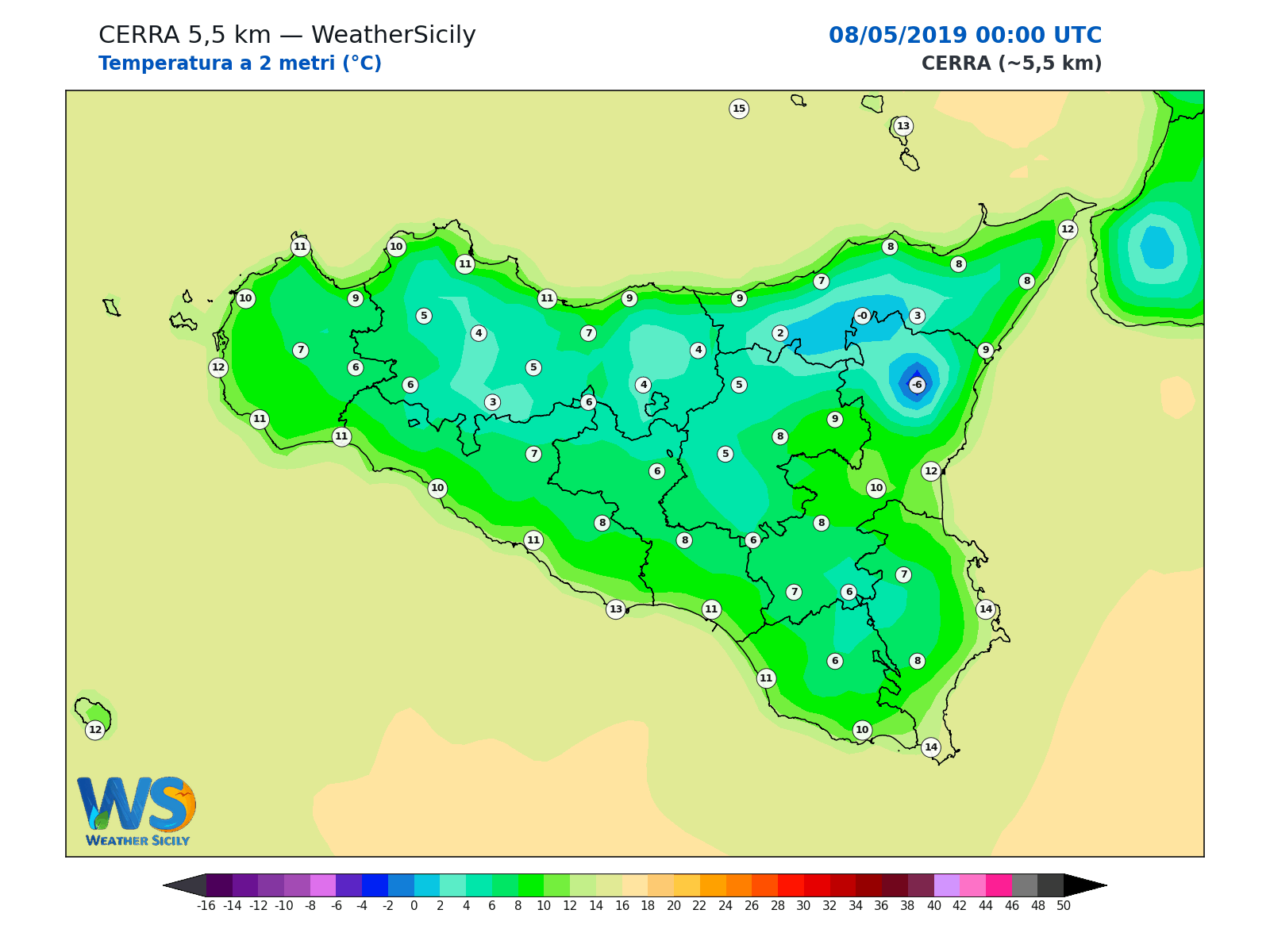 Temperatura a 2 metri · 2019050800