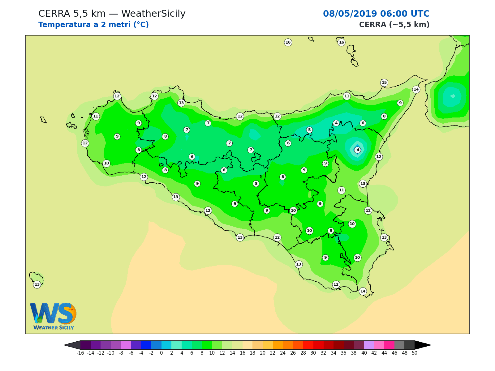 Temperatura a 2 metri · 2019050806