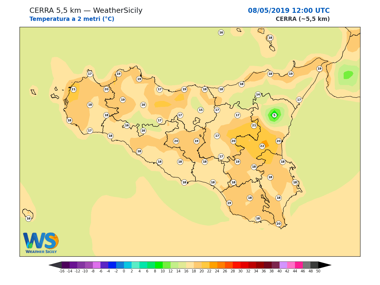Temperatura a 2 metri · 2019050812