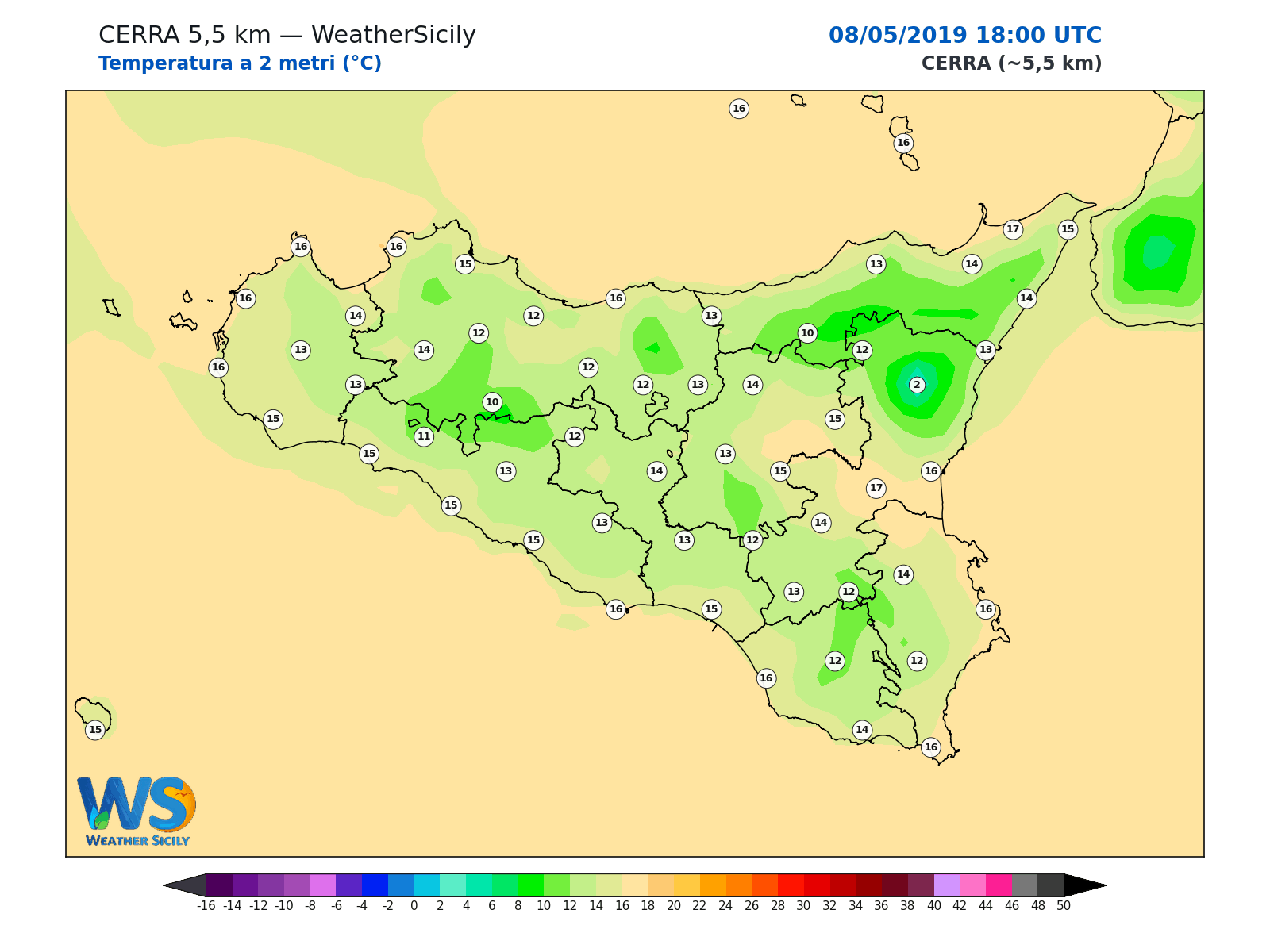 Temperatura a 2 metri · 2019050818