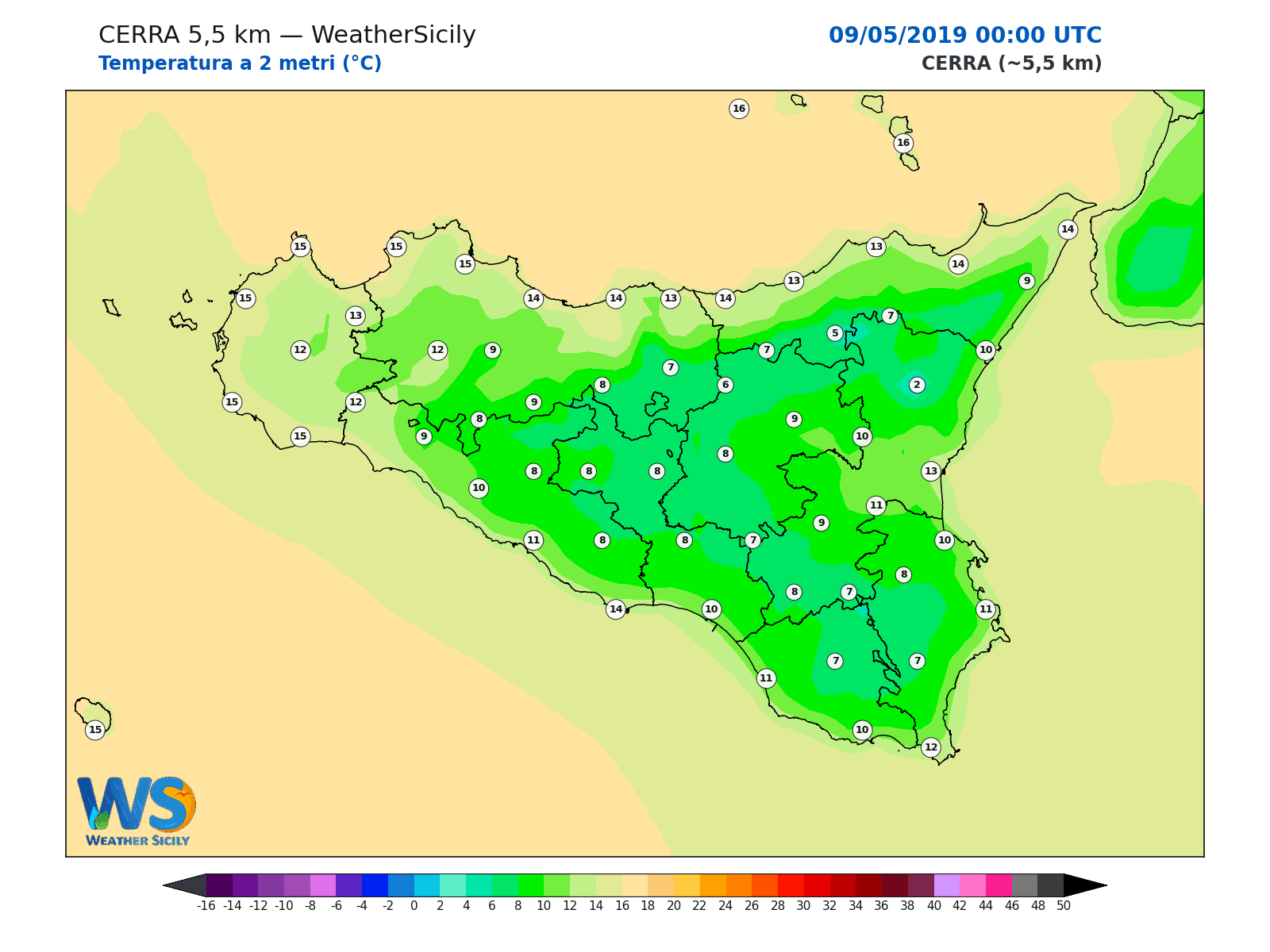 Temperatura a 2 metri · 2019050900