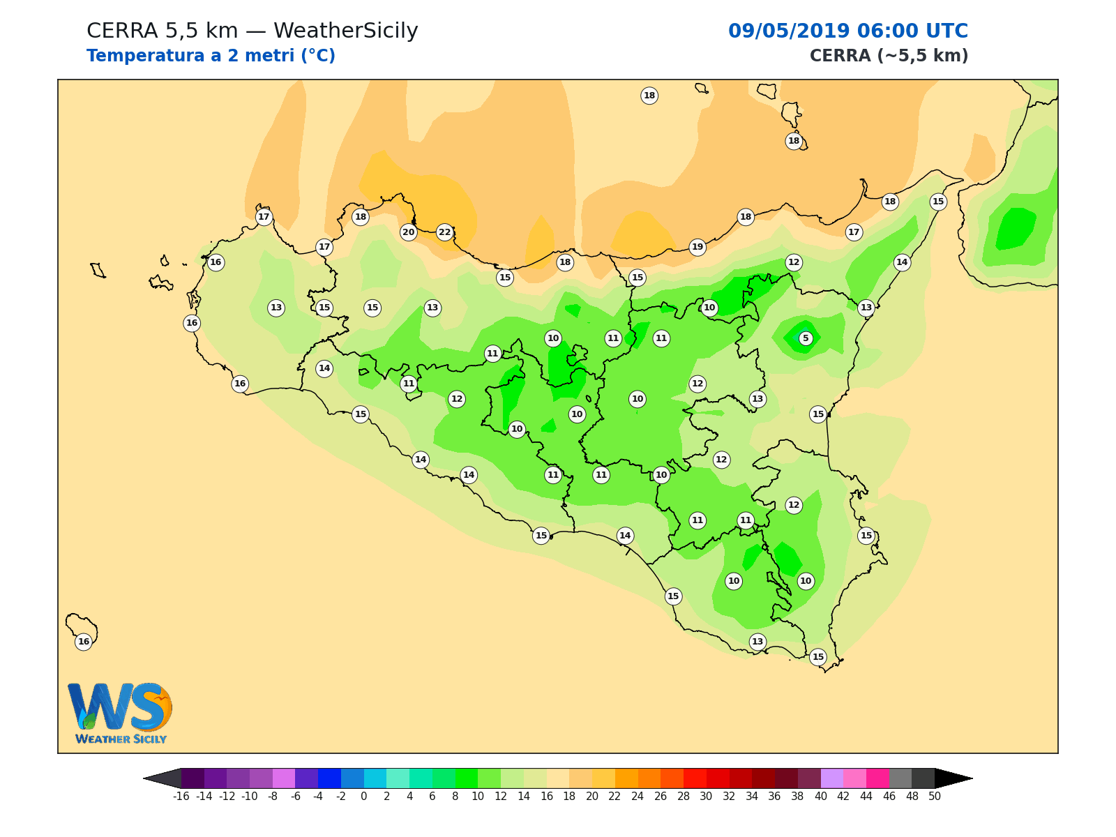 Temperatura a 2 metri · 2019050906