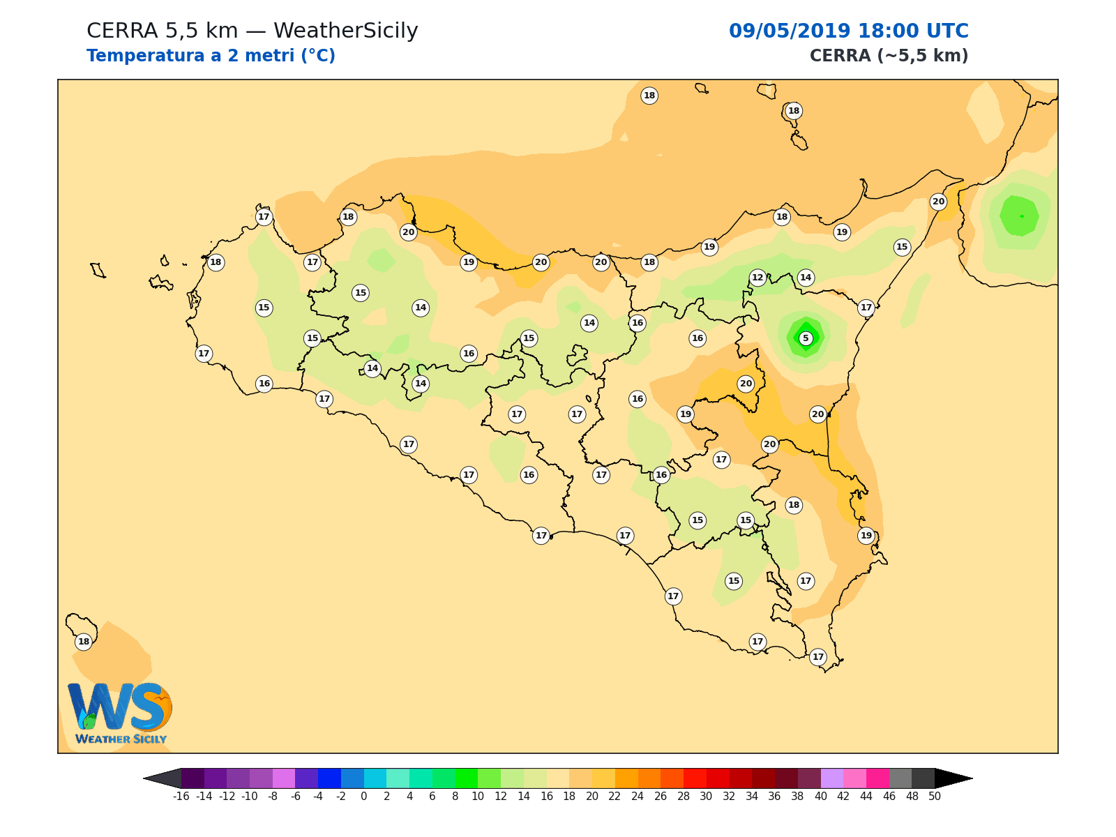 Temperatura a 2 metri · 2019050918