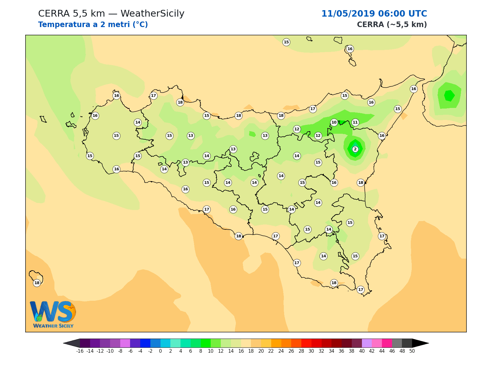 Temperatura a 2 metri · 2019051106