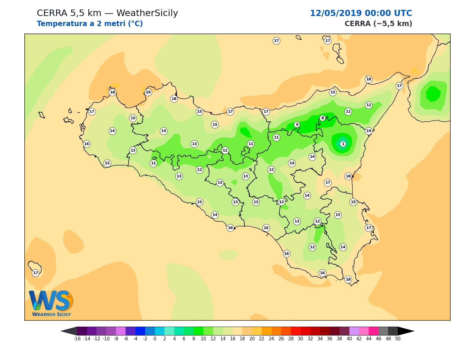 Temperatura a 2 metri · 2019051200