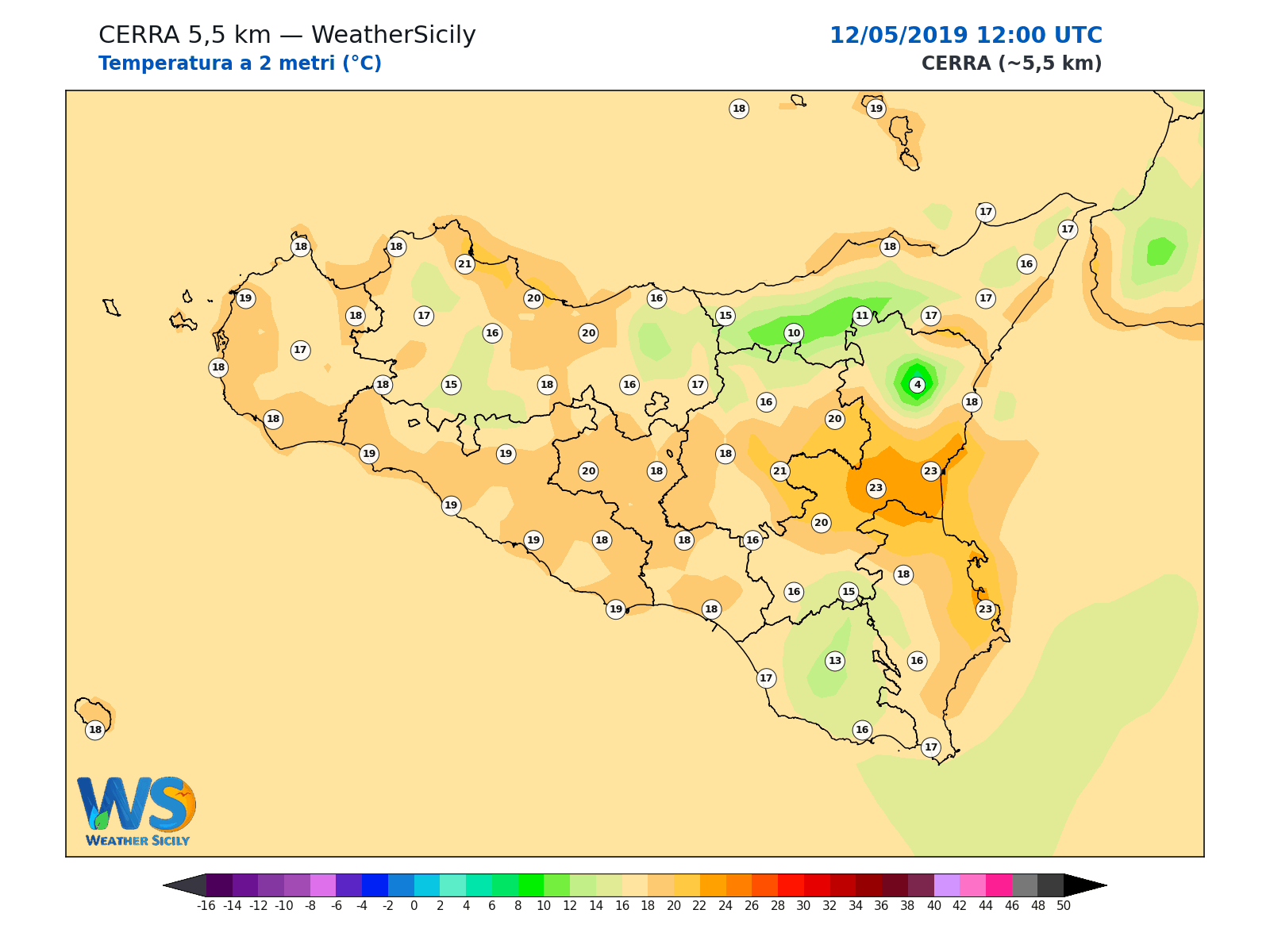 Temperatura a 2 metri · 2019051212