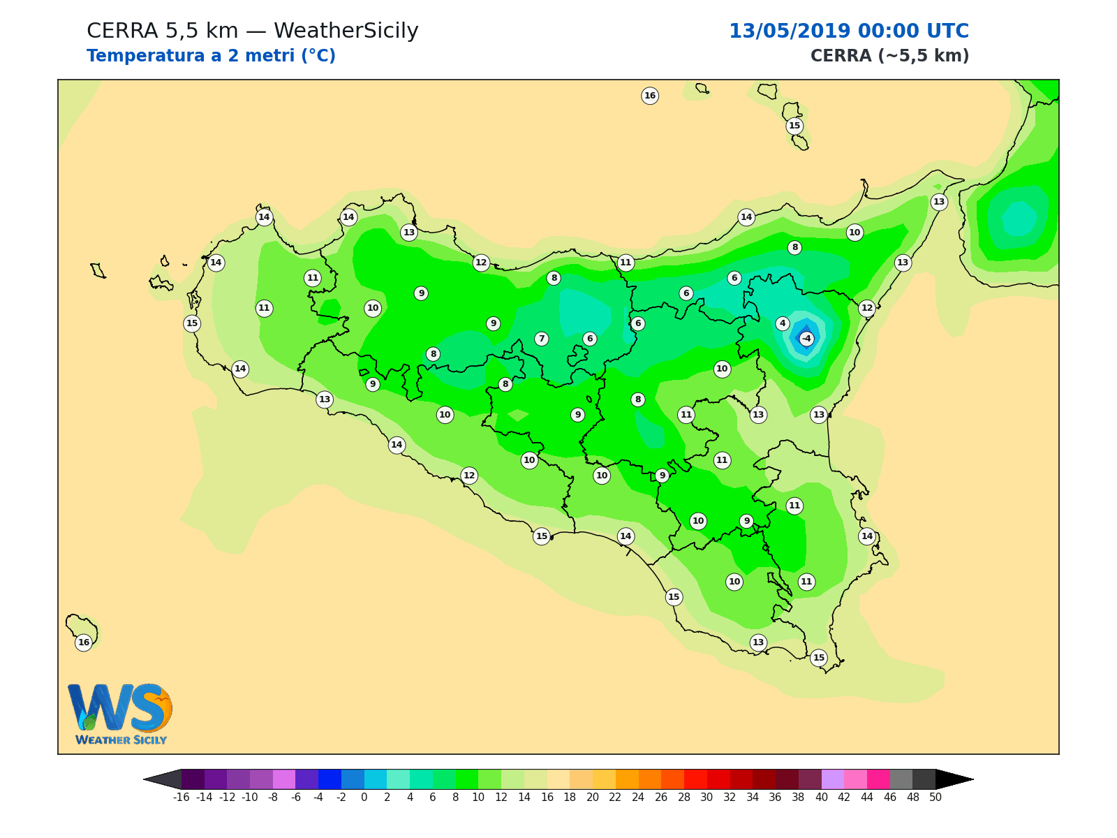 Temperatura a 2 metri · 2019051300