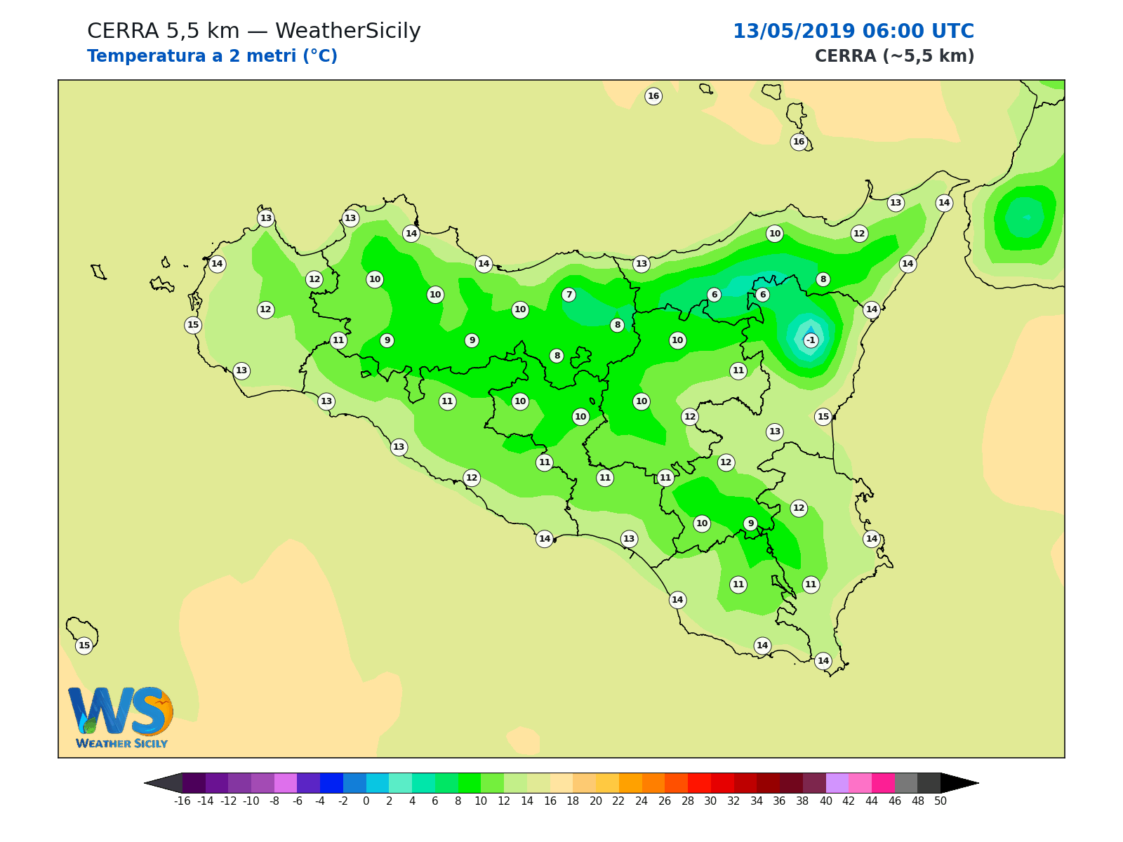 Temperatura a 2 metri · 2019051306