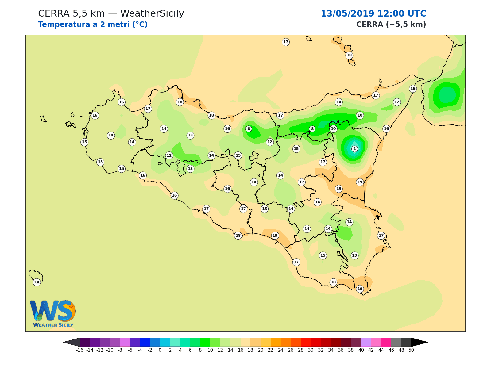 Temperatura a 2 metri · 2019051312