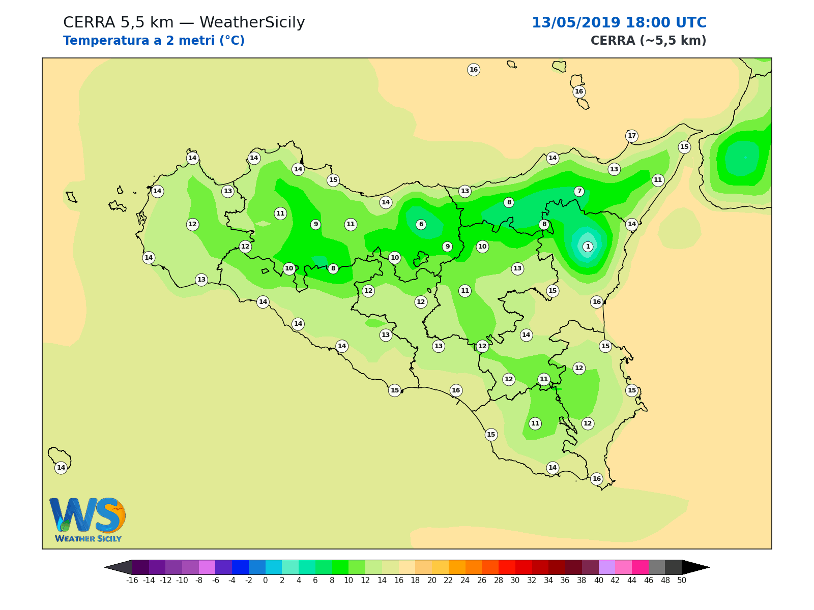 Temperatura a 2 metri · 2019051318