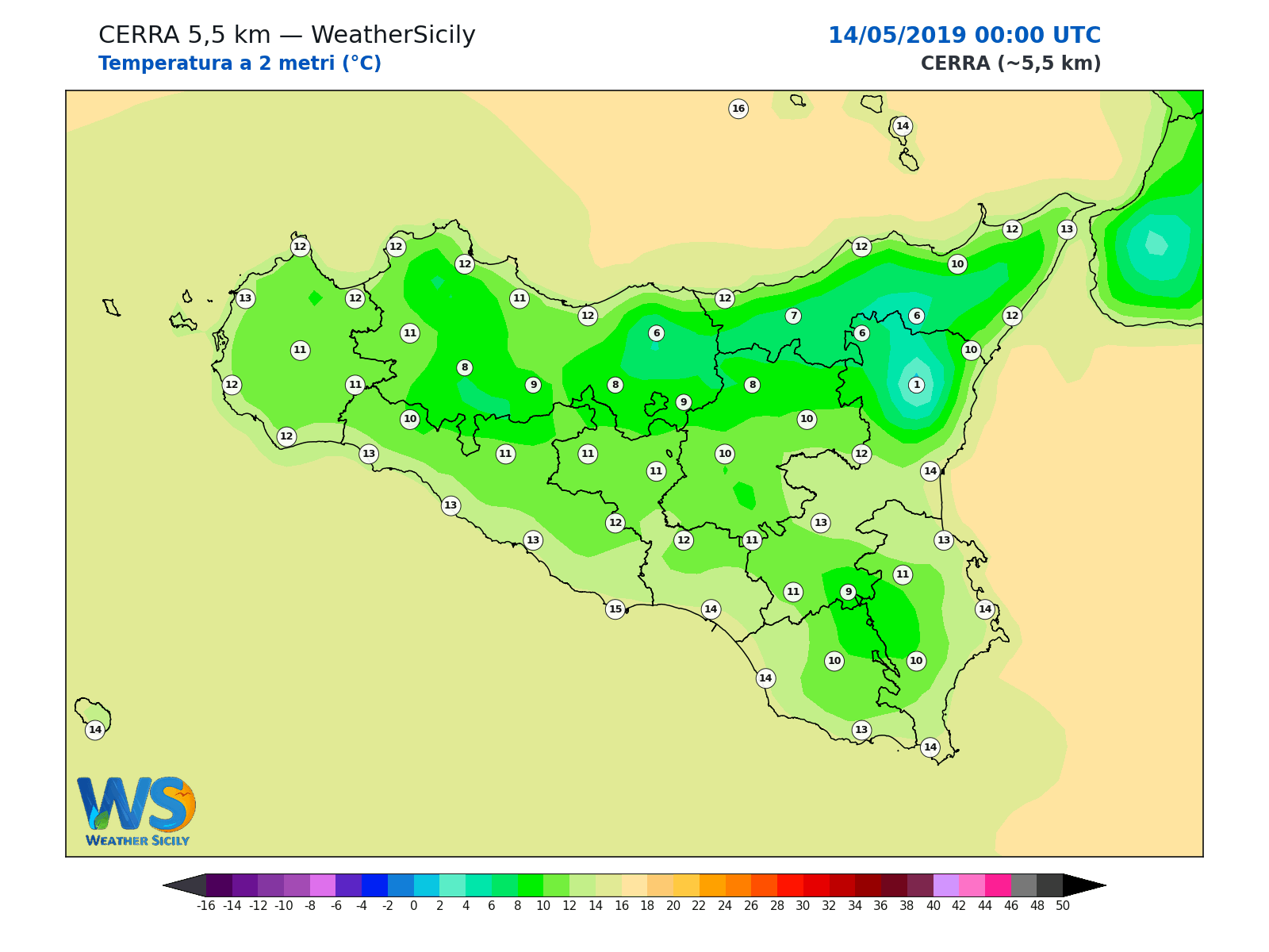 Temperatura a 2 metri · 2019051400