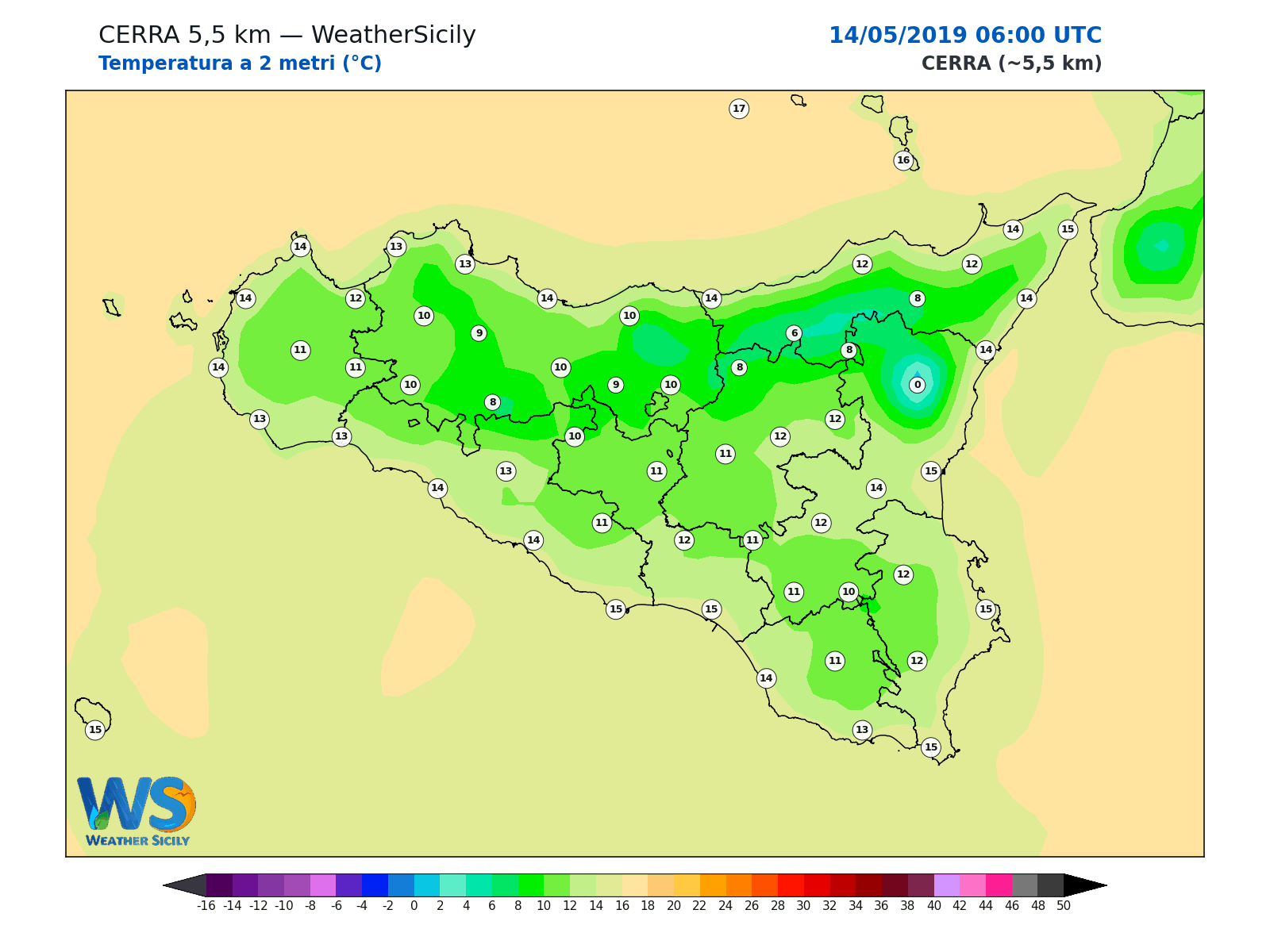 Temperatura a 2 metri · 2019051406