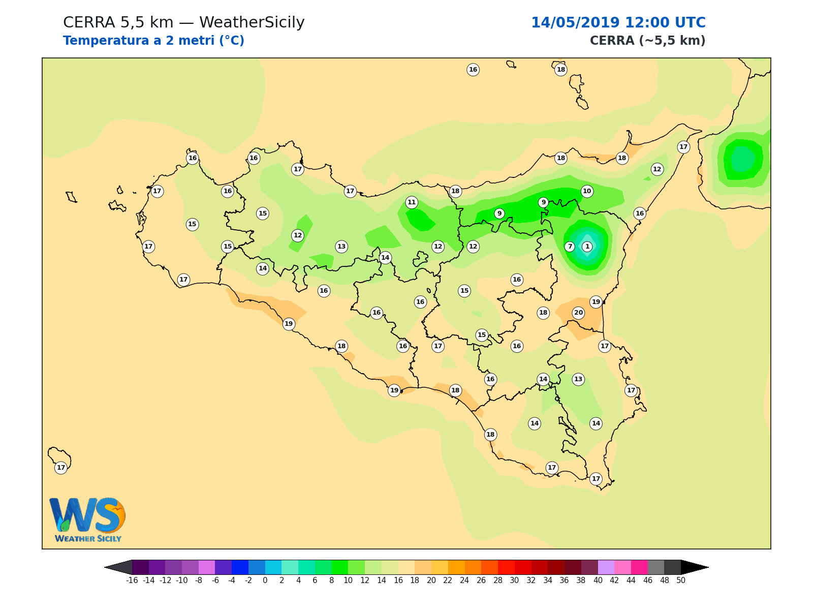 Temperatura a 2 metri · 2019051412