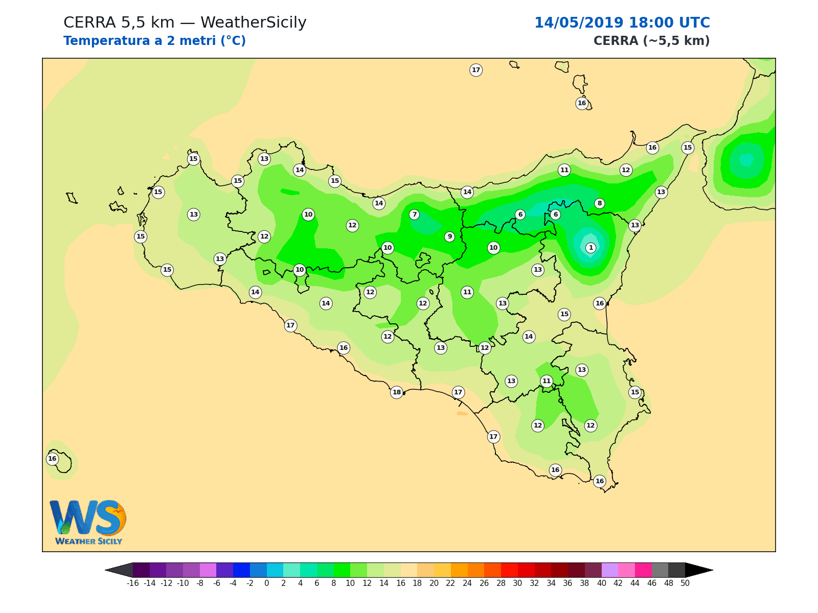 Temperatura a 2 metri · 2019051418