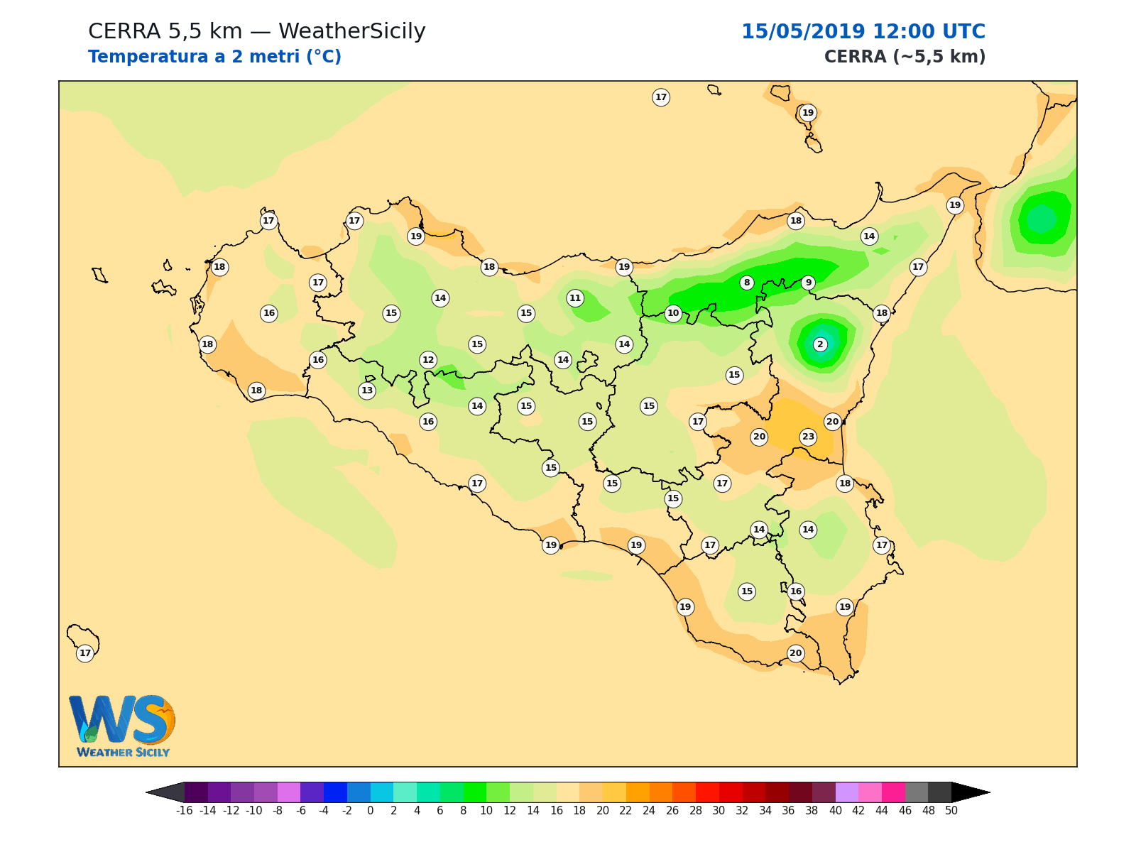 Temperatura a 2 metri · 2019051512
