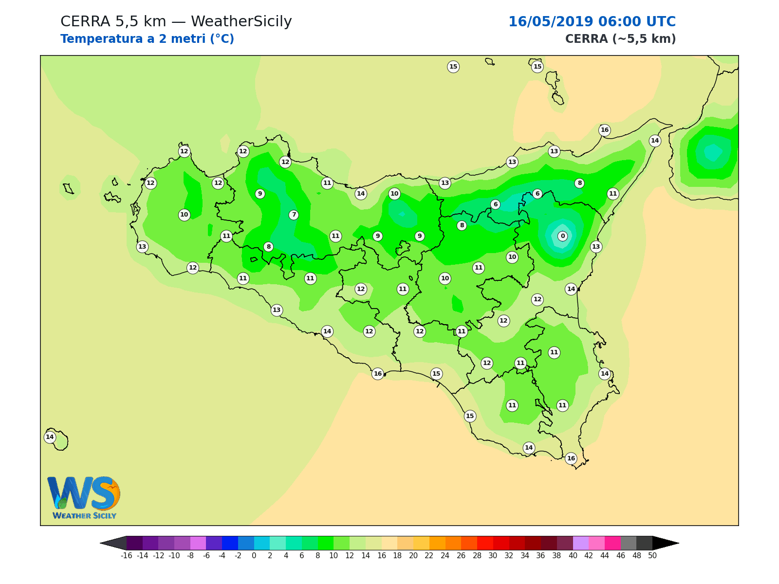 Temperatura a 2 metri · 2019051606