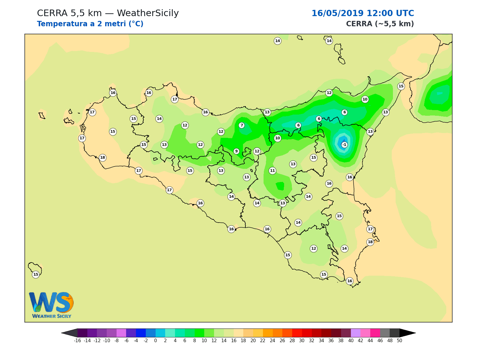 Temperatura a 2 metri · 2019051612