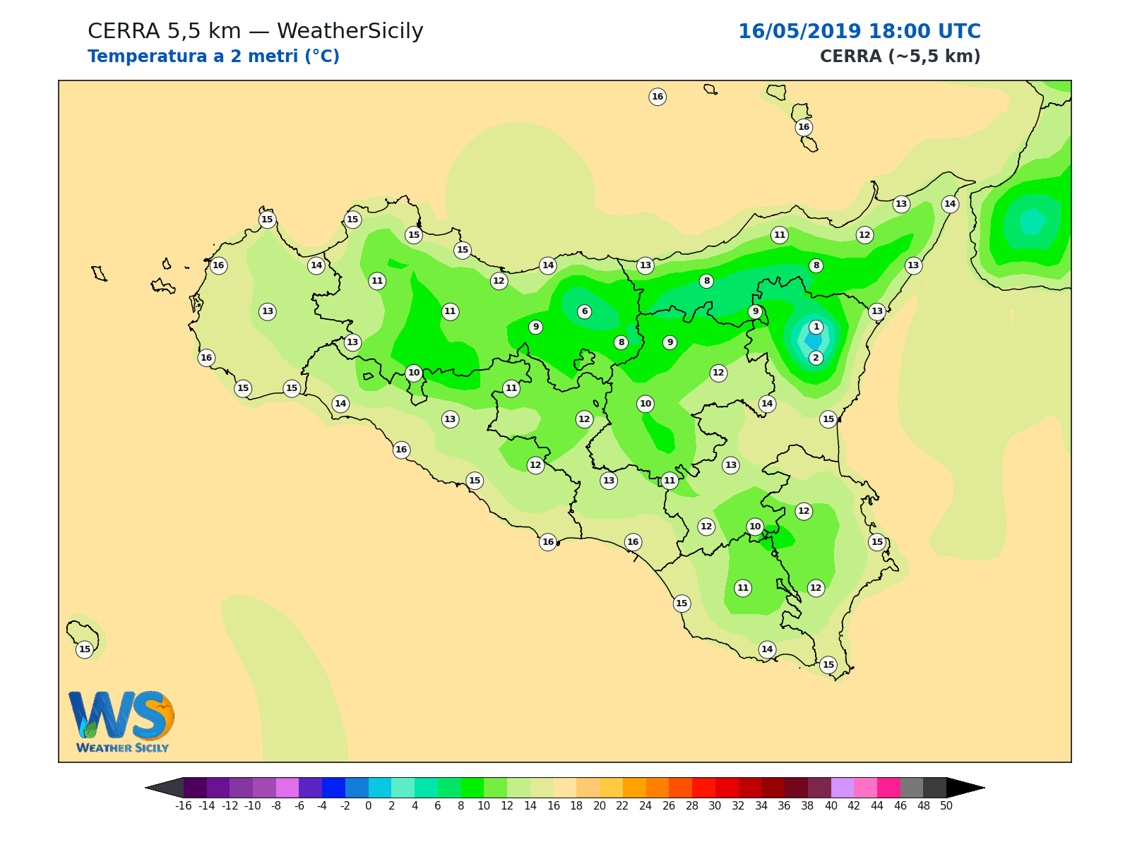 Temperatura a 2 metri · 2019051618