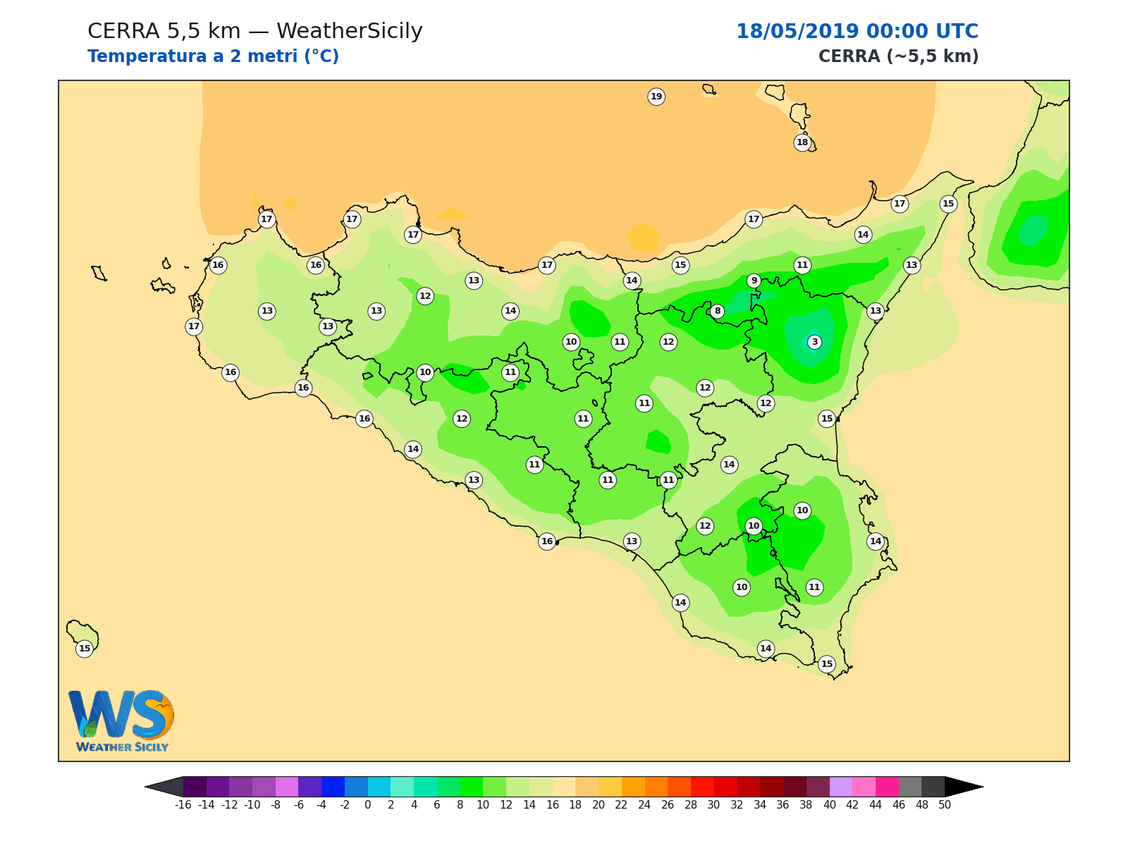 Temperatura a 2 metri · 2019051800