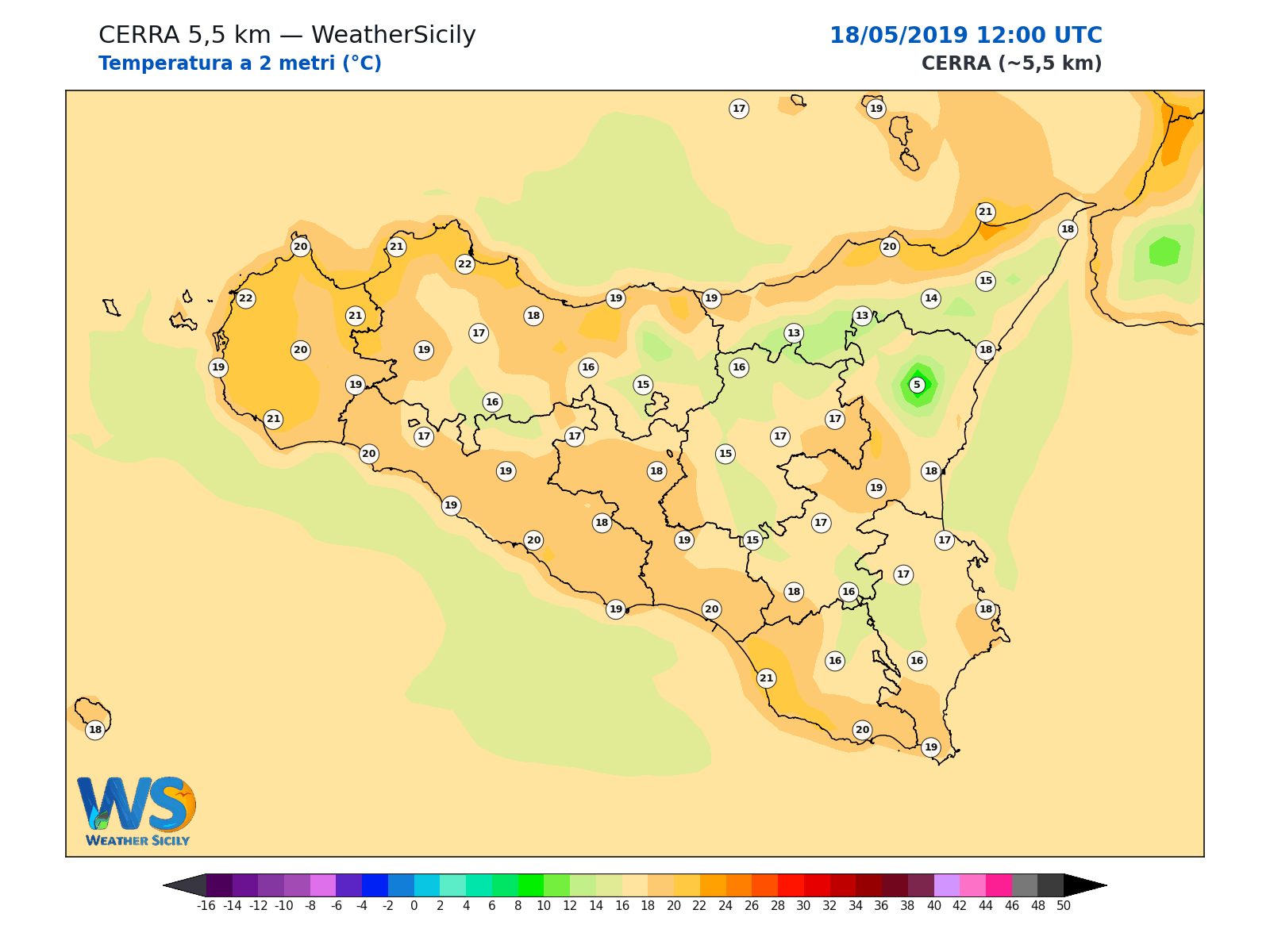 Temperatura a 2 metri · 2019051812