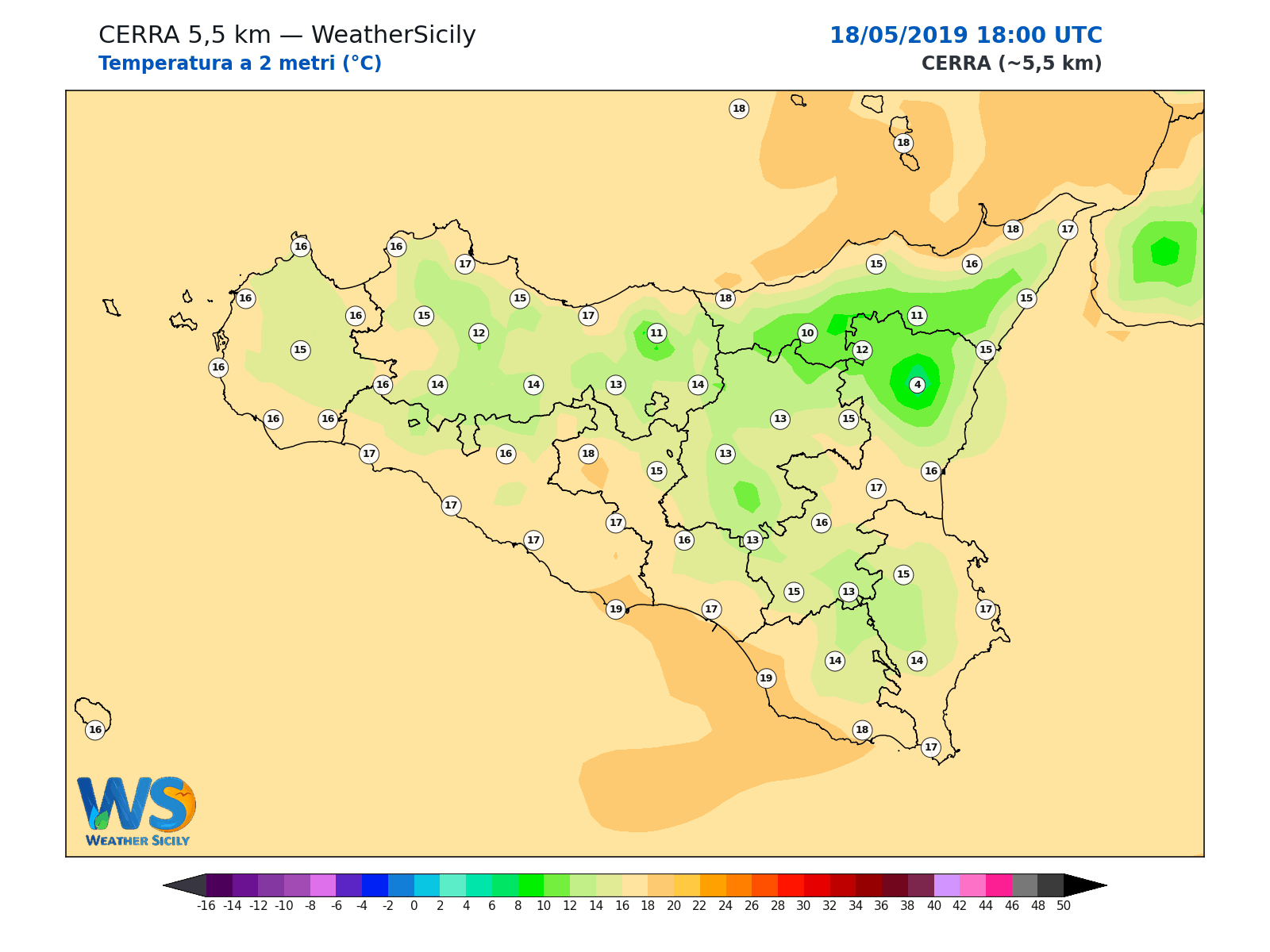 Temperatura a 2 metri · 2019051818