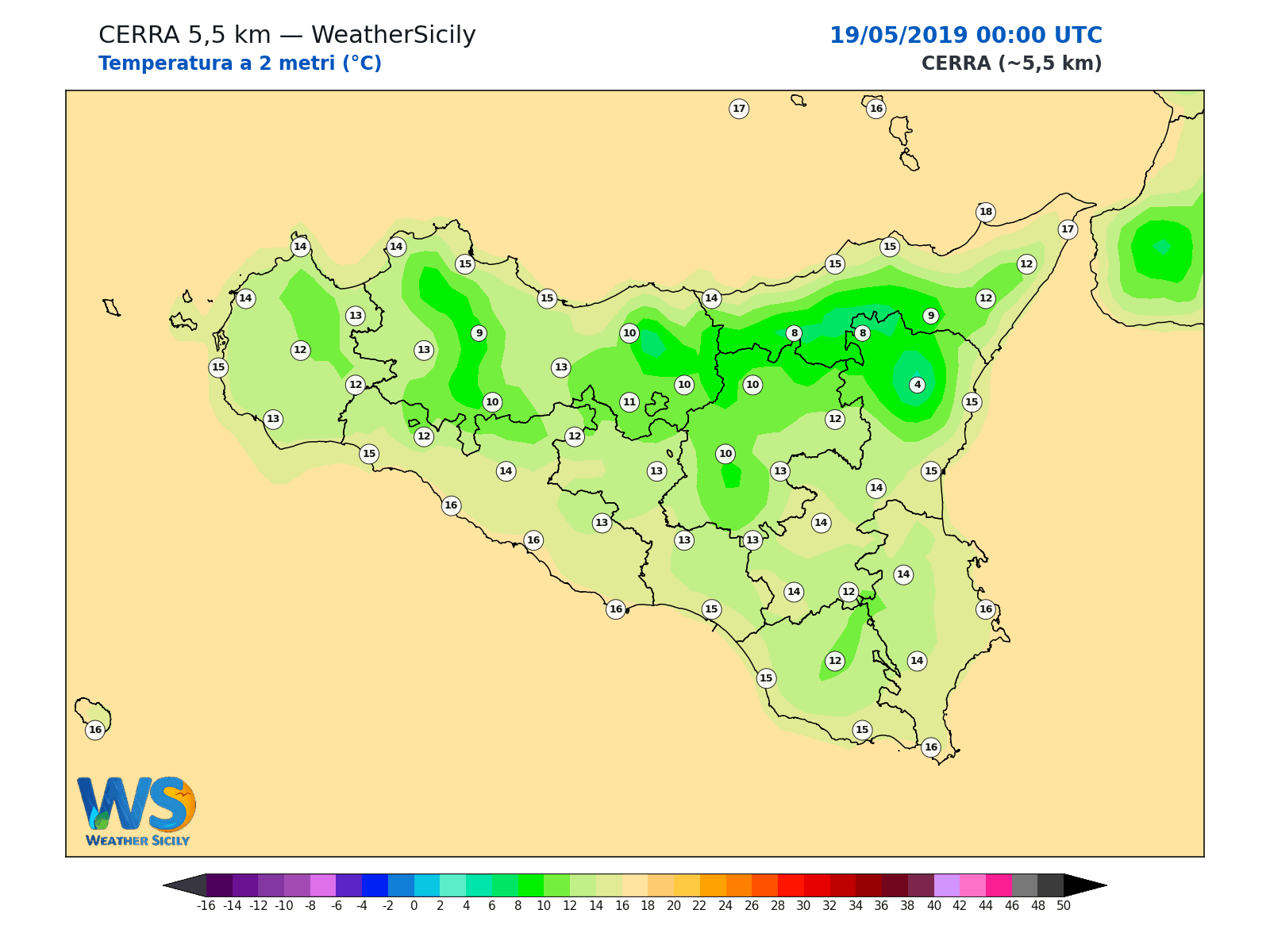 Temperatura a 2 metri · 2019051900