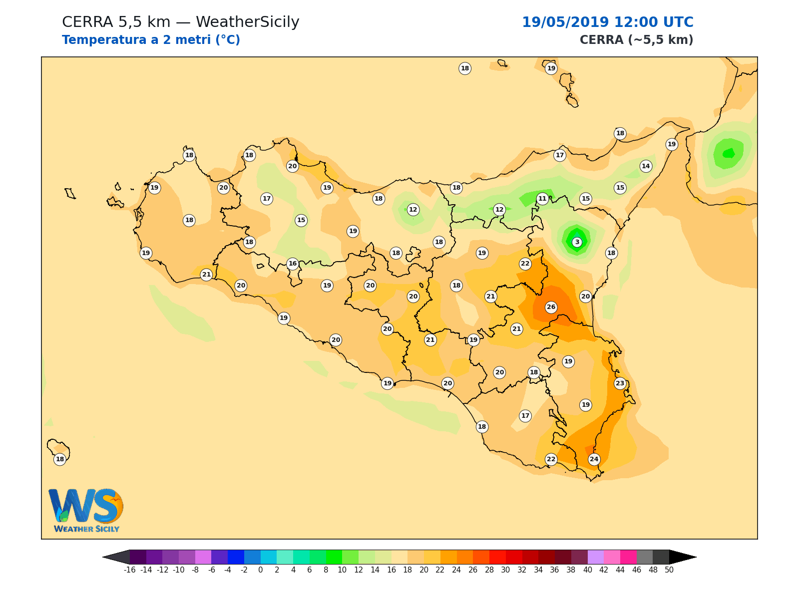 Temperatura a 2 metri · 2019051912
