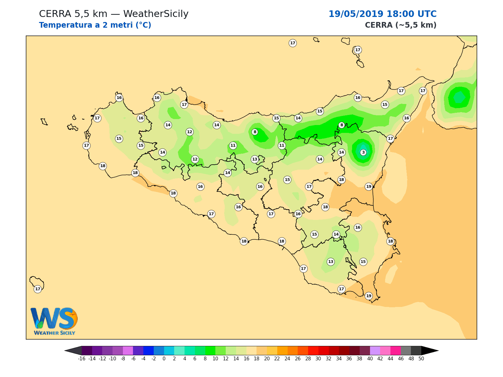 Temperatura a 2 metri · 2019051918