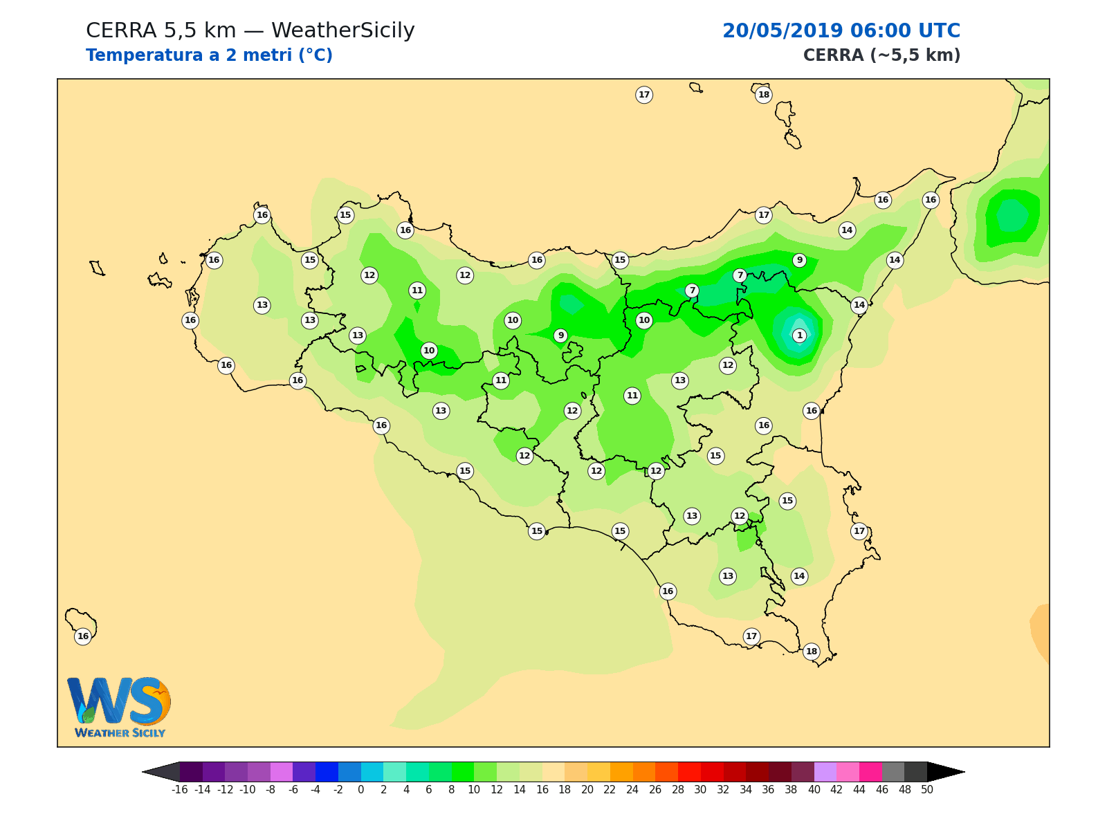 Temperatura a 2 metri · 2019052006