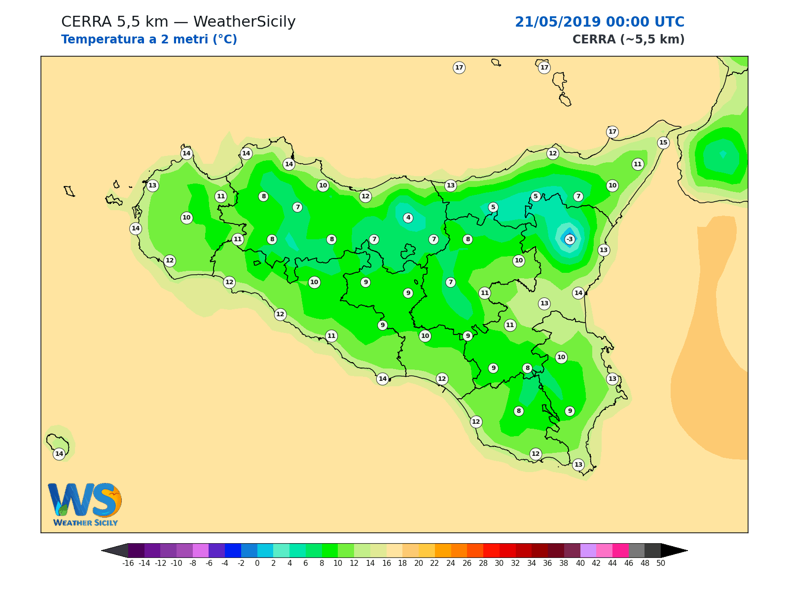 Temperatura a 2 metri · 2019052100