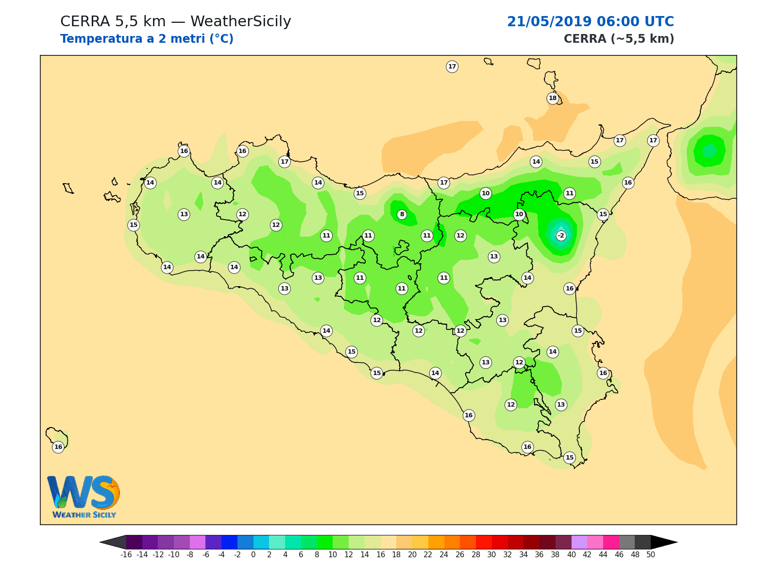 Temperatura a 2 metri · 2019052106
