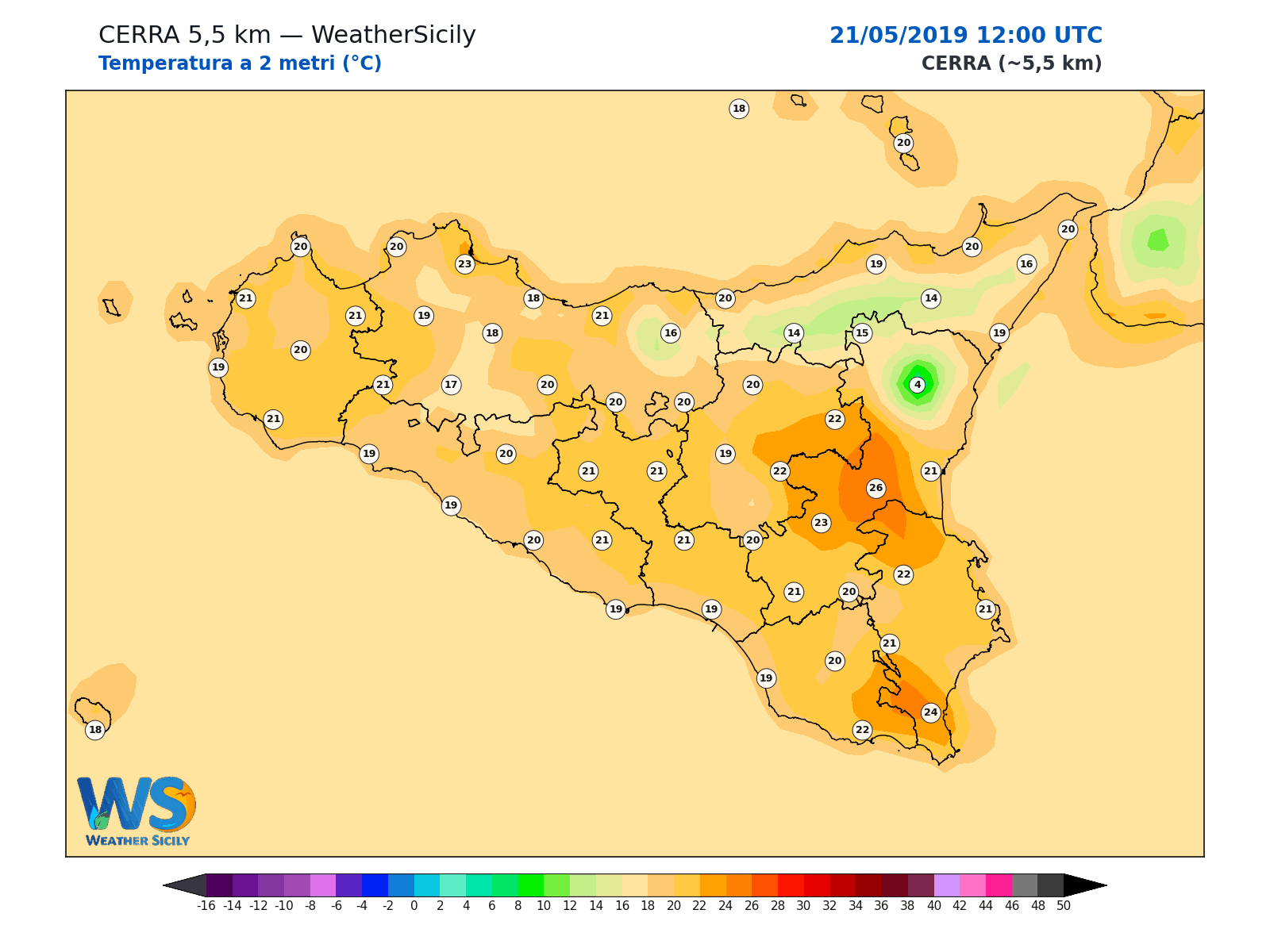 Temperatura a 2 metri · 2019052112