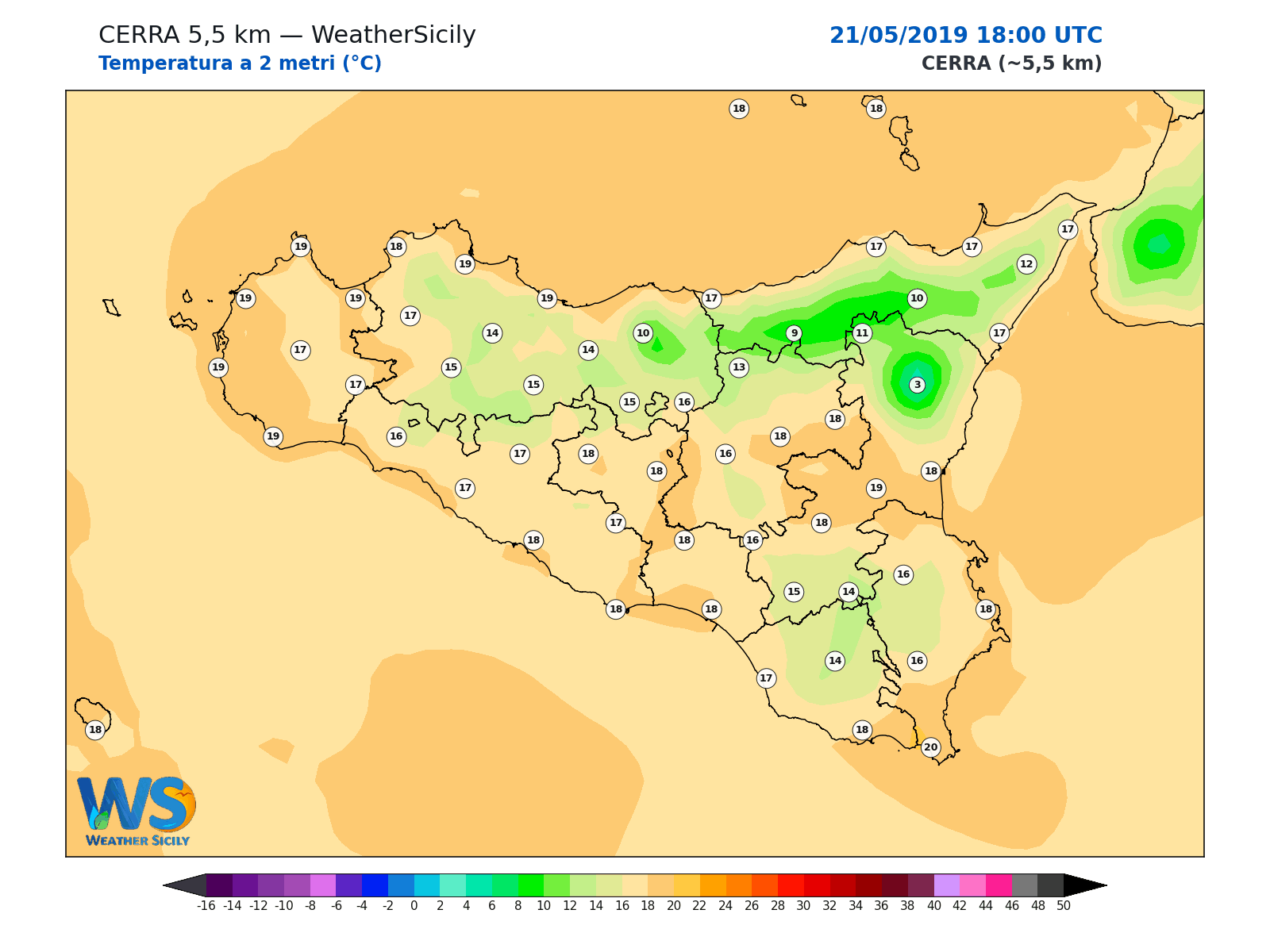 Temperatura a 2 metri · 2019052118