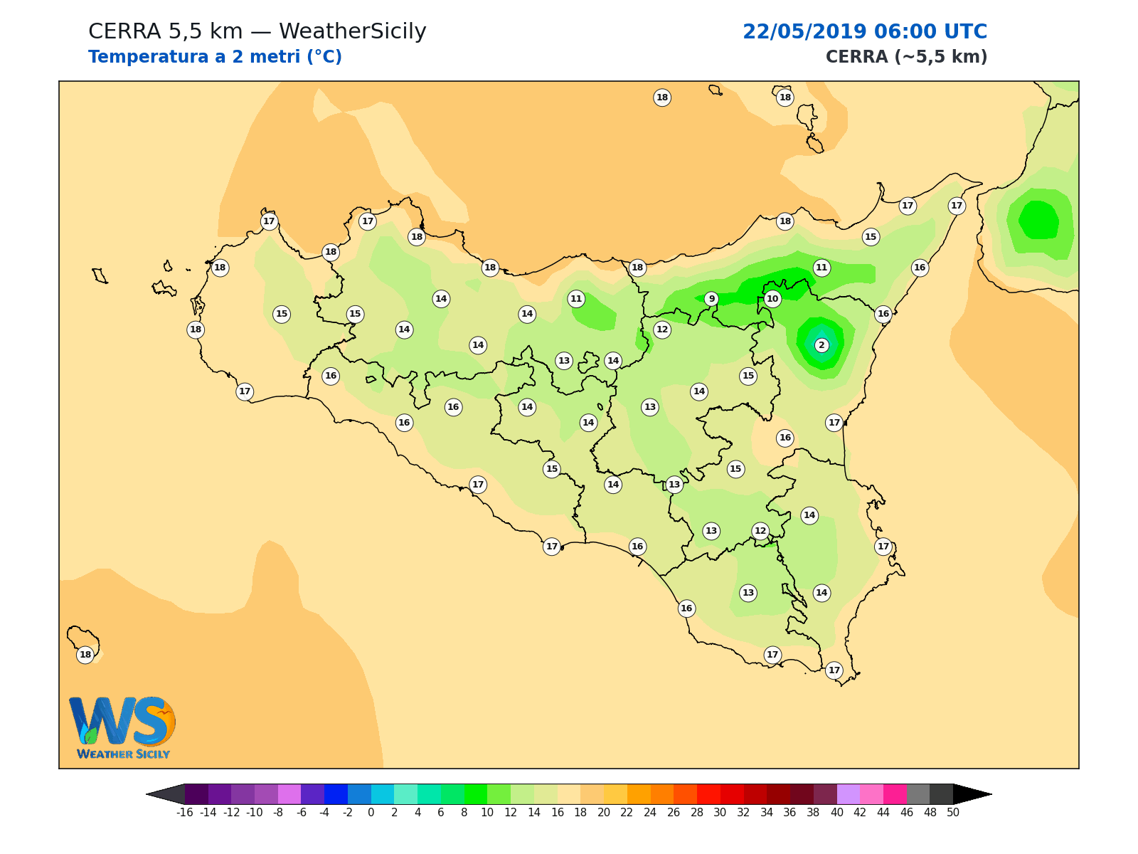 Temperatura a 2 metri · 2019052206