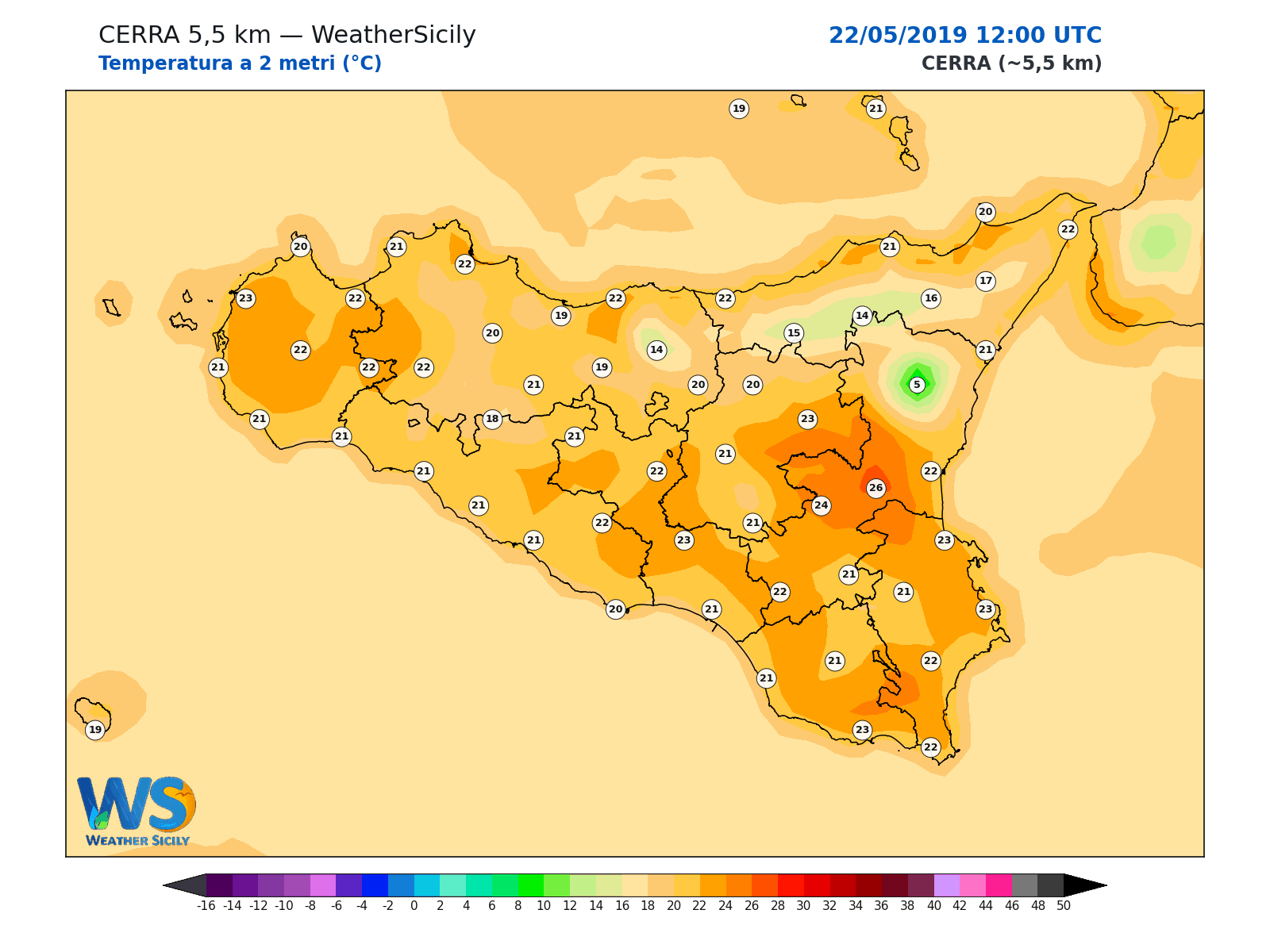 Temperatura a 2 metri · 2019052212