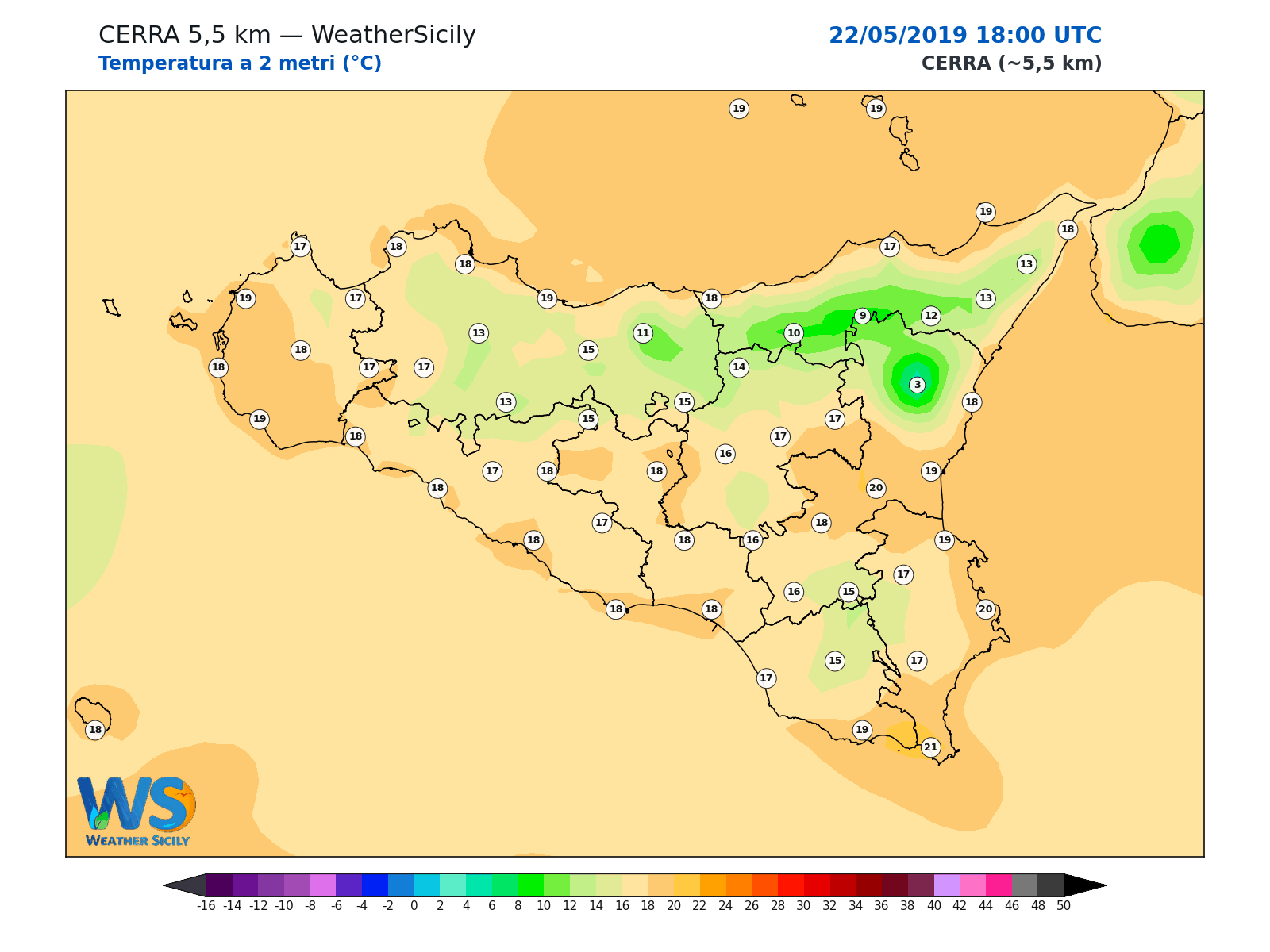 Temperatura a 2 metri · 2019052218