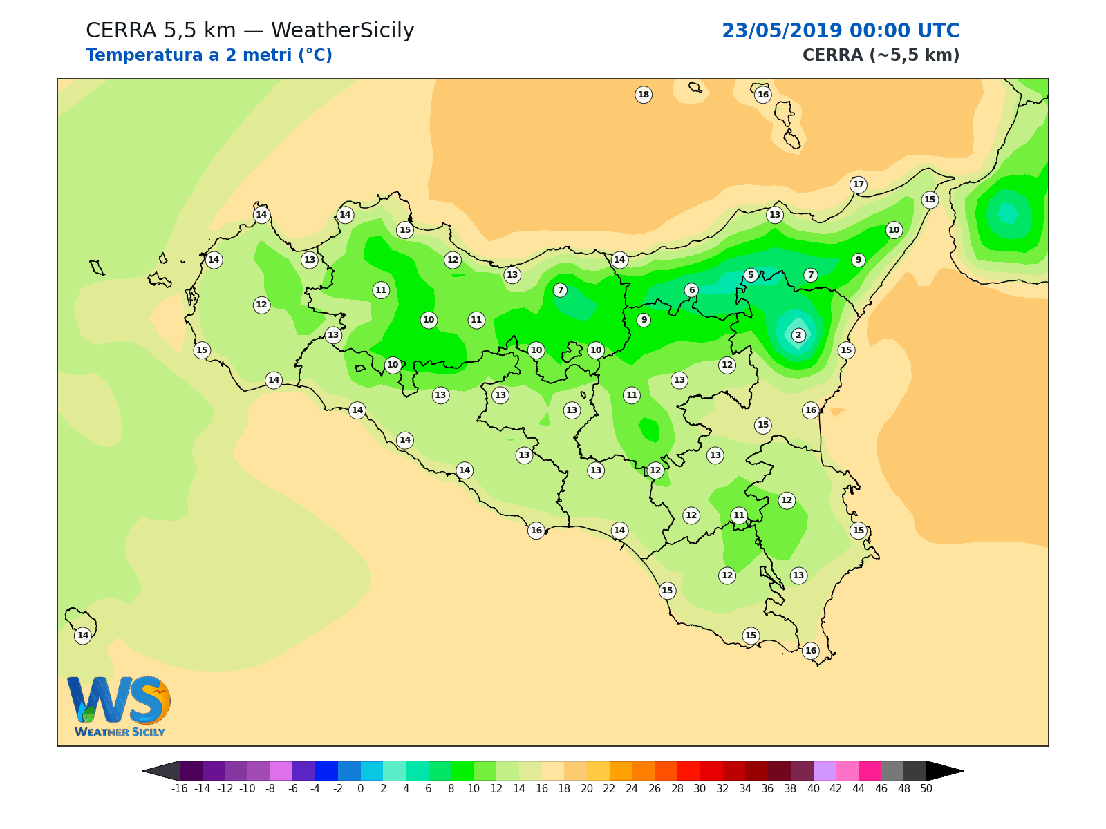 Temperatura a 2 metri · 2019052300