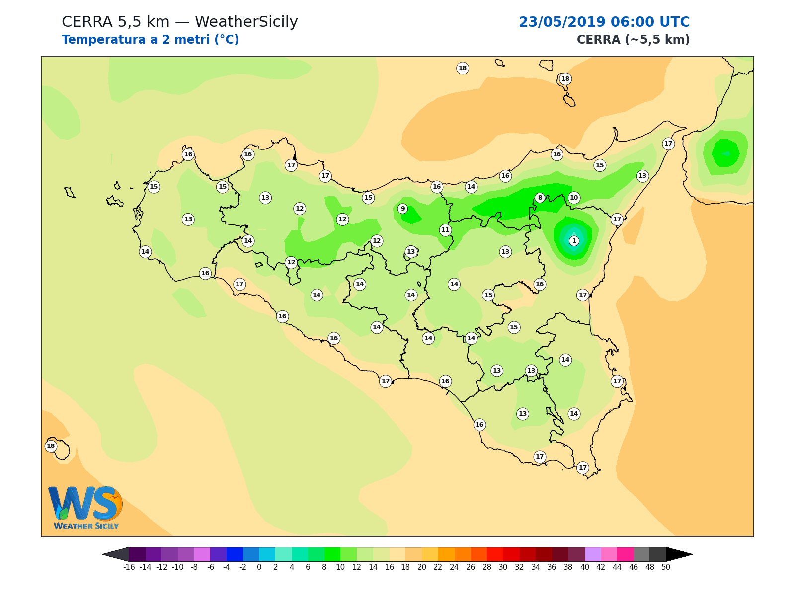 Temperatura a 2 metri · 2019052306