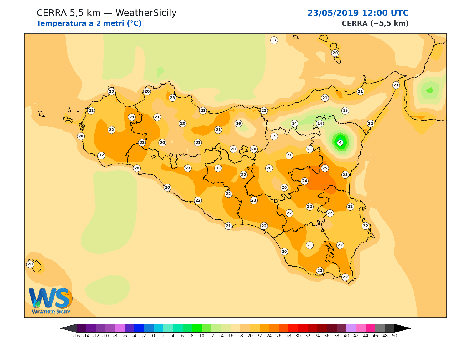 Temperatura a 2 metri · 2019052312