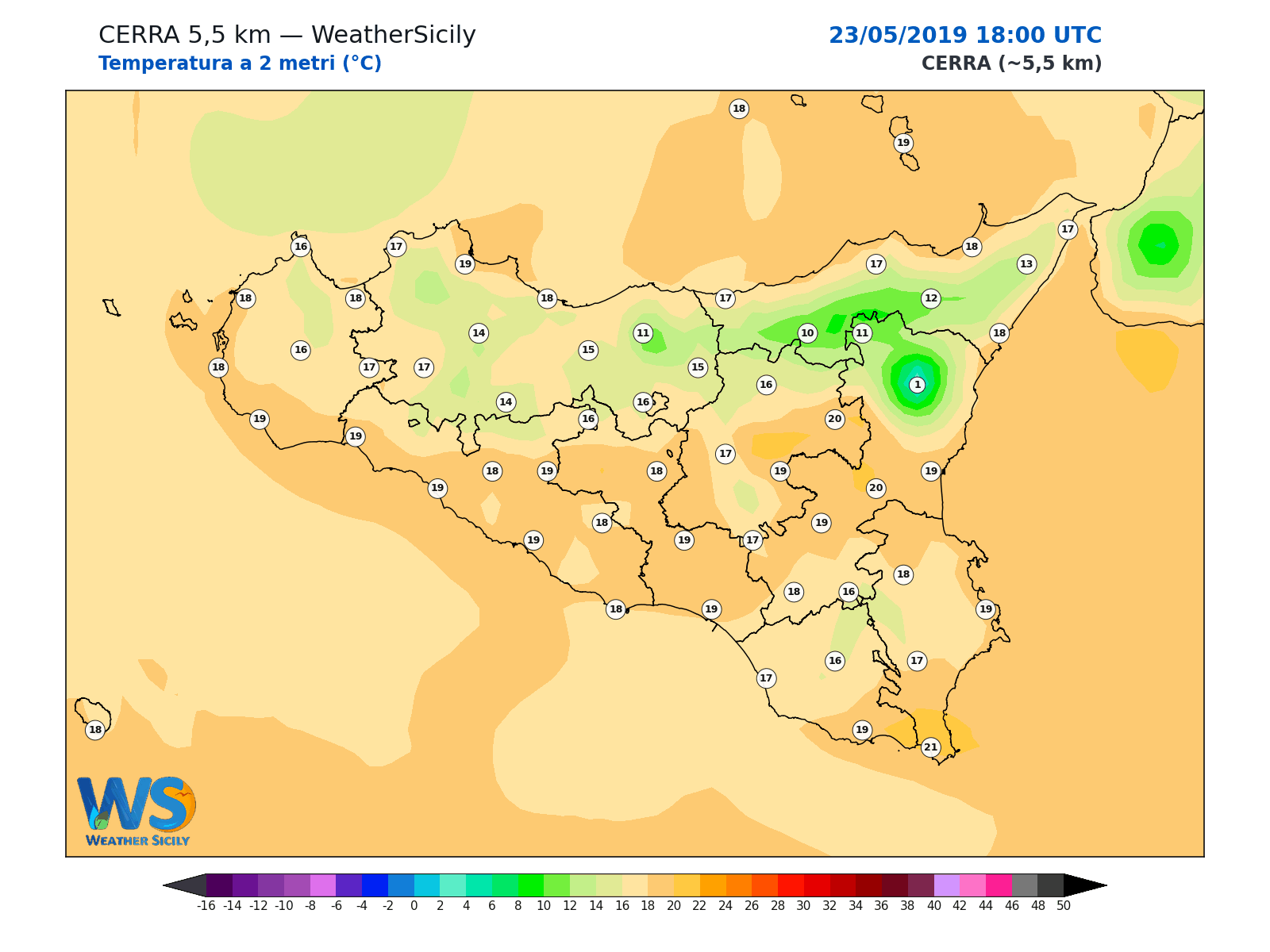 Temperatura a 2 metri · 2019052318