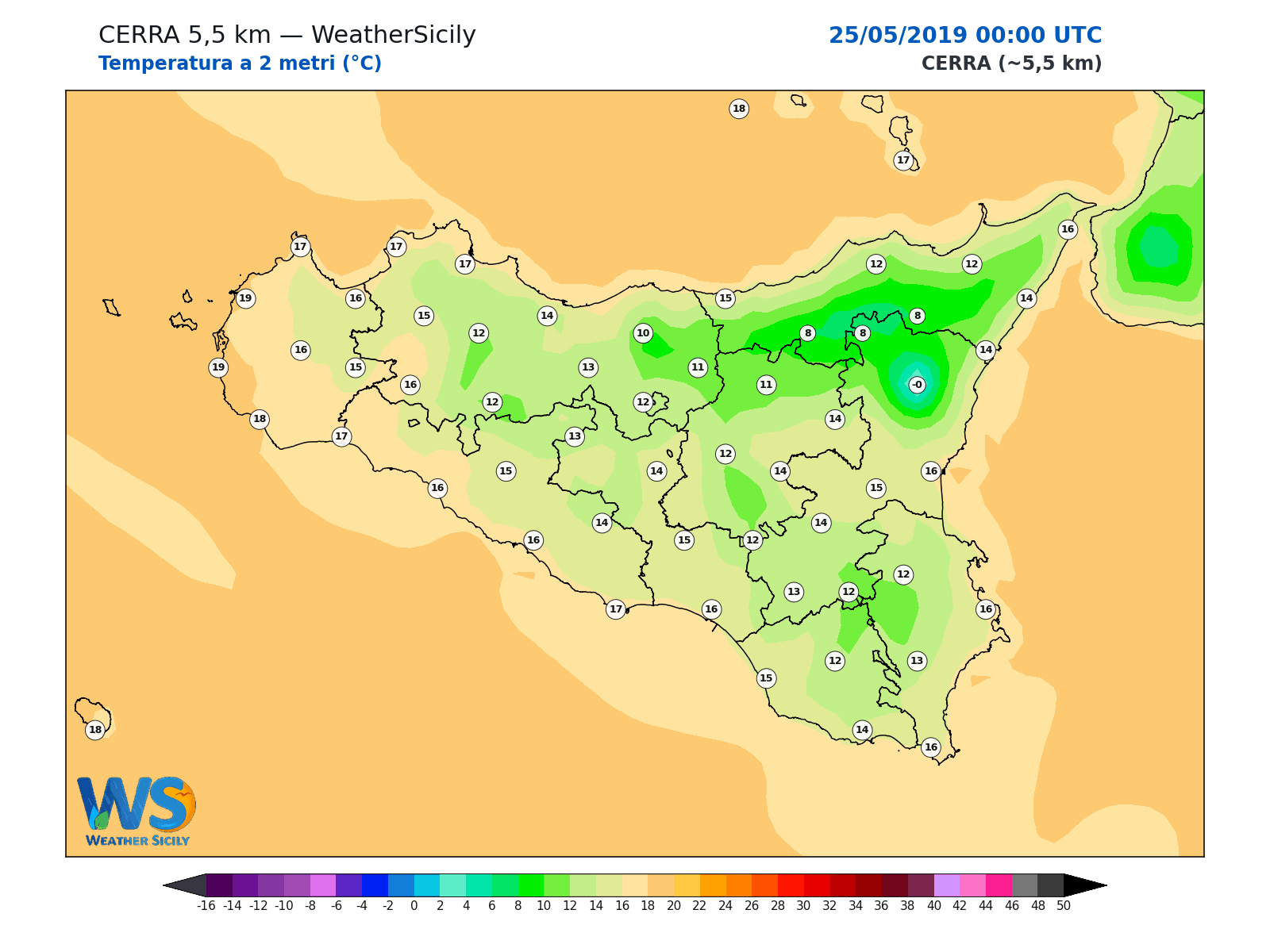 Temperatura a 2 metri · 2019052500