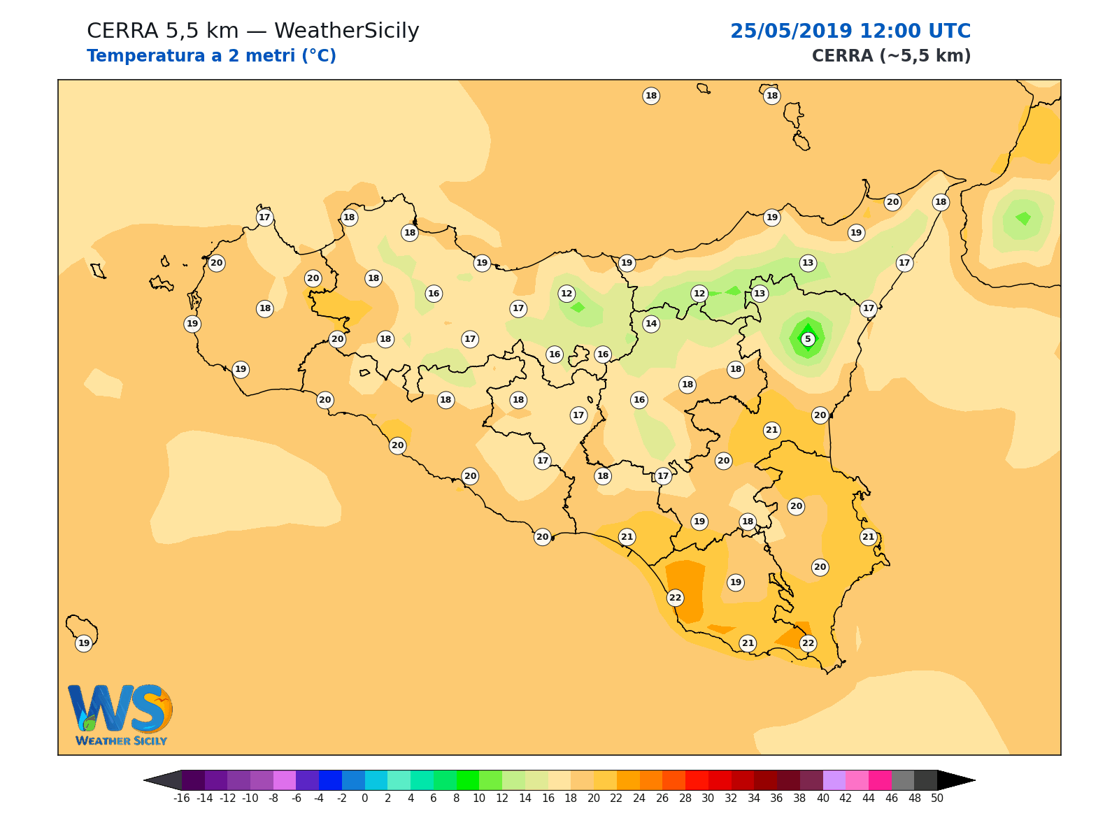 Temperatura a 2 metri · 2019052512