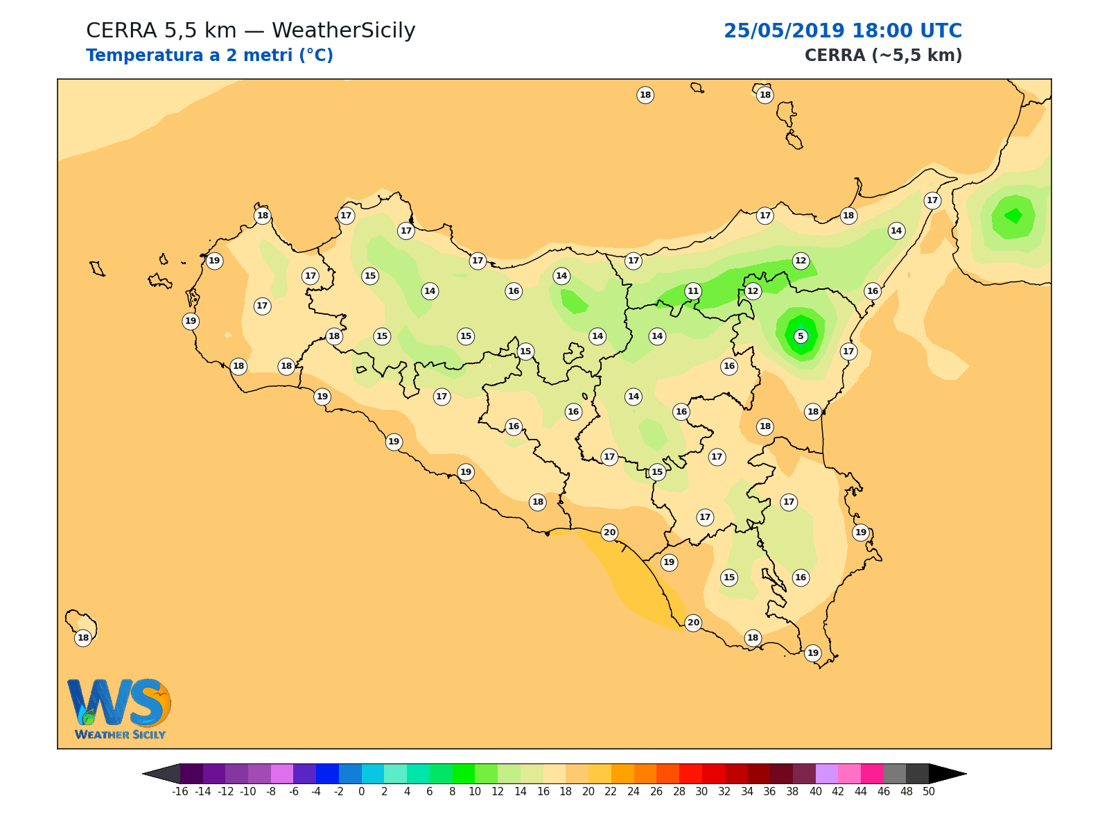 Temperatura a 2 metri · 2019052518