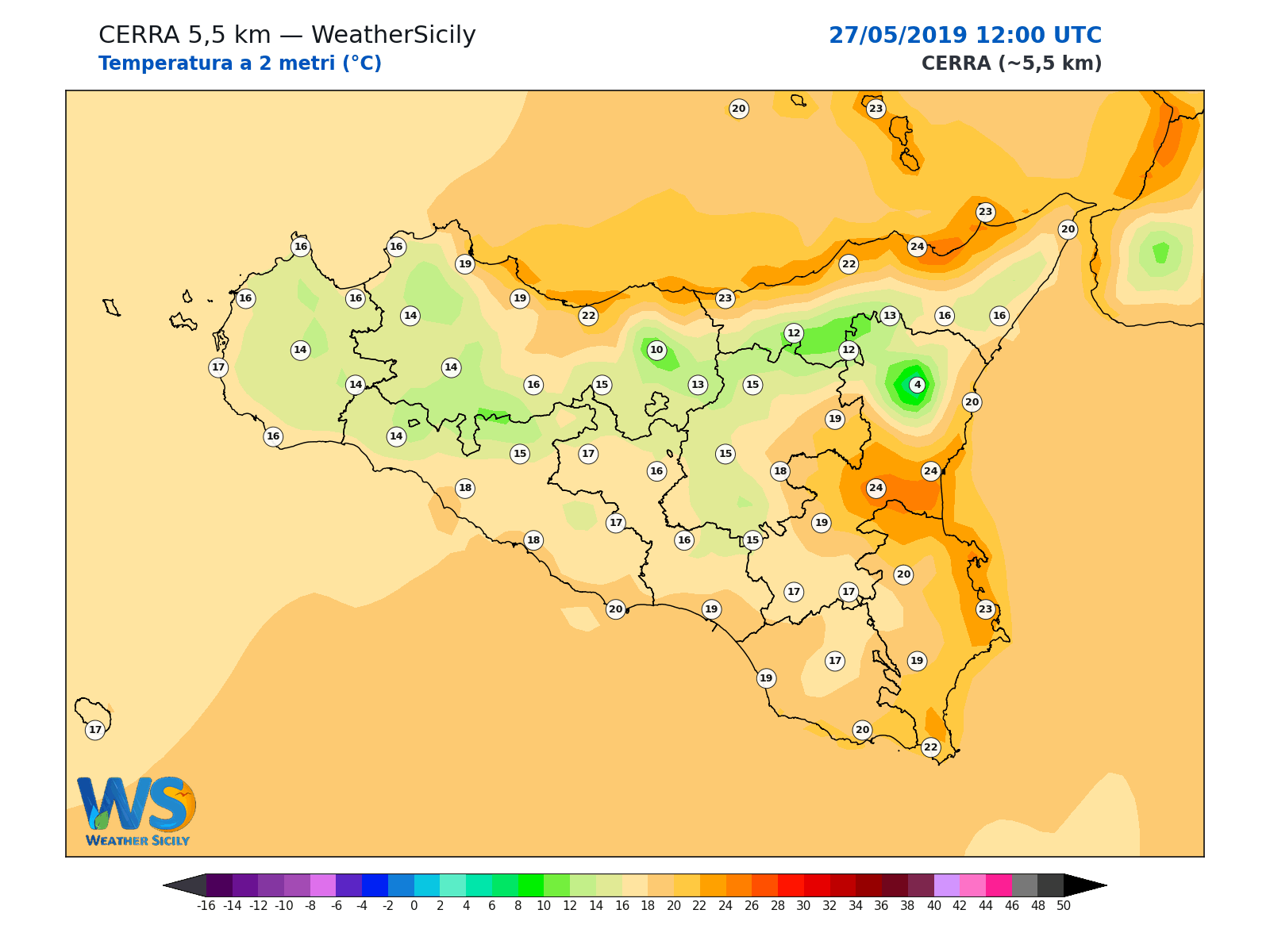 Temperatura a 2 metri · 2019052712