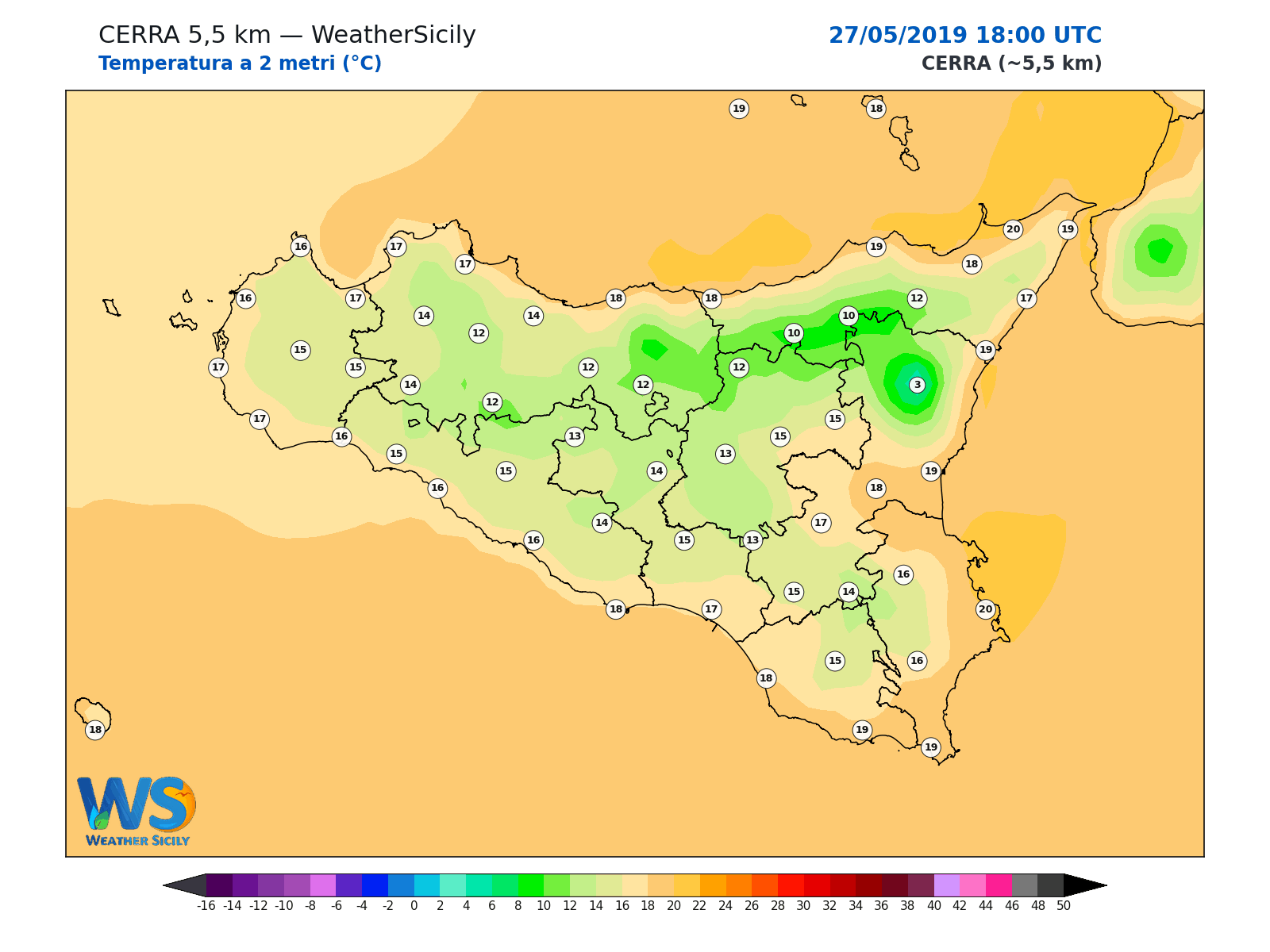 Temperatura a 2 metri · 2019052718