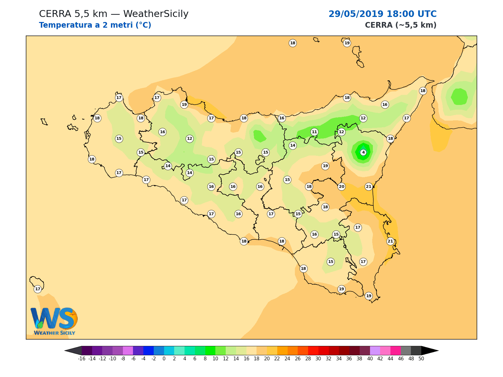 Temperatura a 2 metri · 2019052918