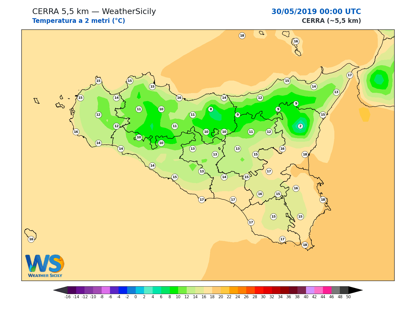 Temperatura a 2 metri · 2019053000