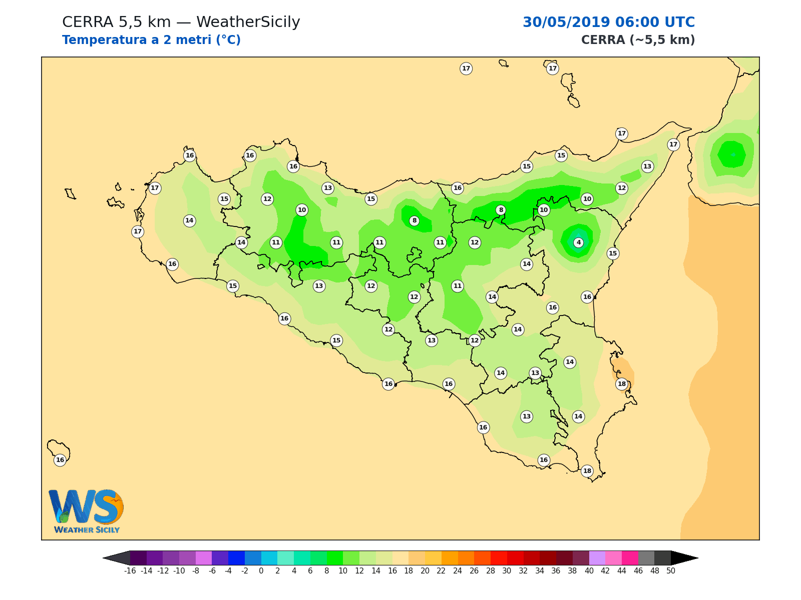 Temperatura a 2 metri · 2019053006