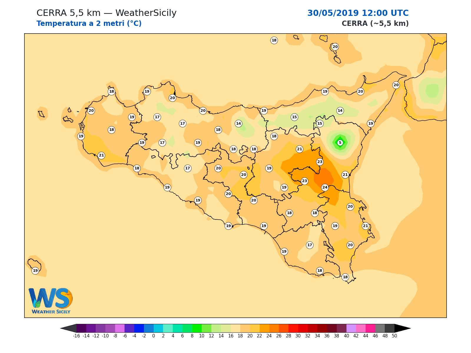 Temperatura a 2 metri · 2019053012
