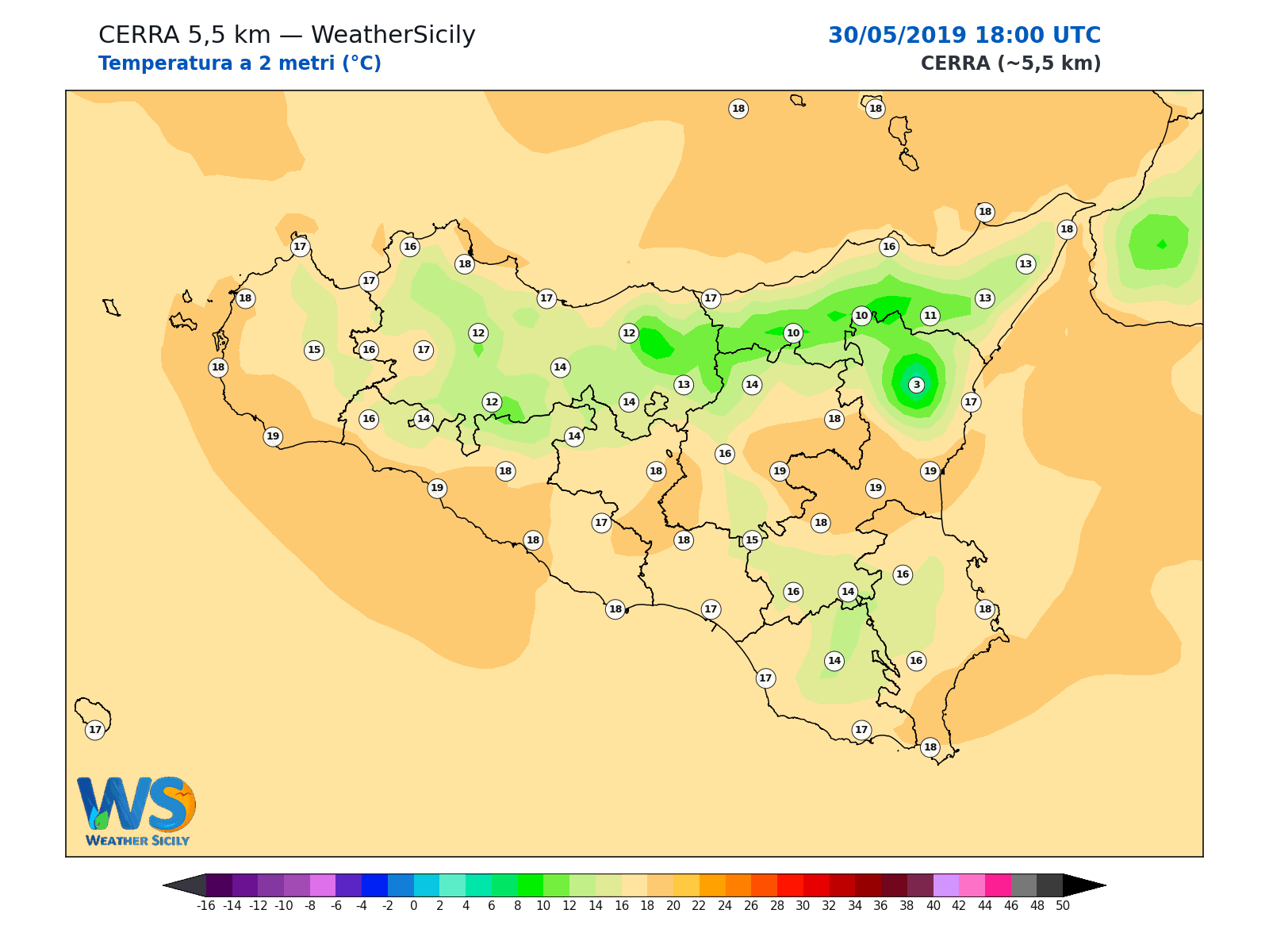 Temperatura a 2 metri · 2019053018